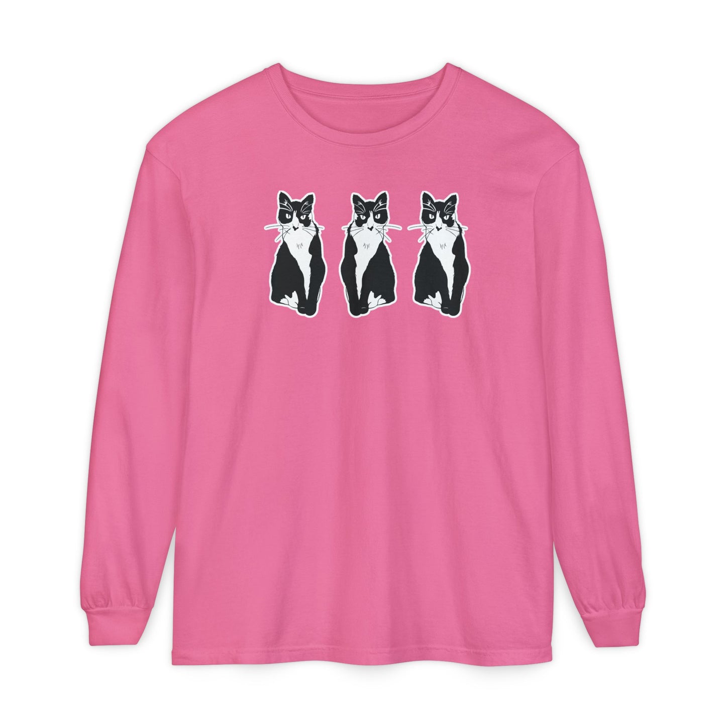 Cat x3 Long Sleeve Tee (Sticker Style Cat) - Cat Drawing Shirt