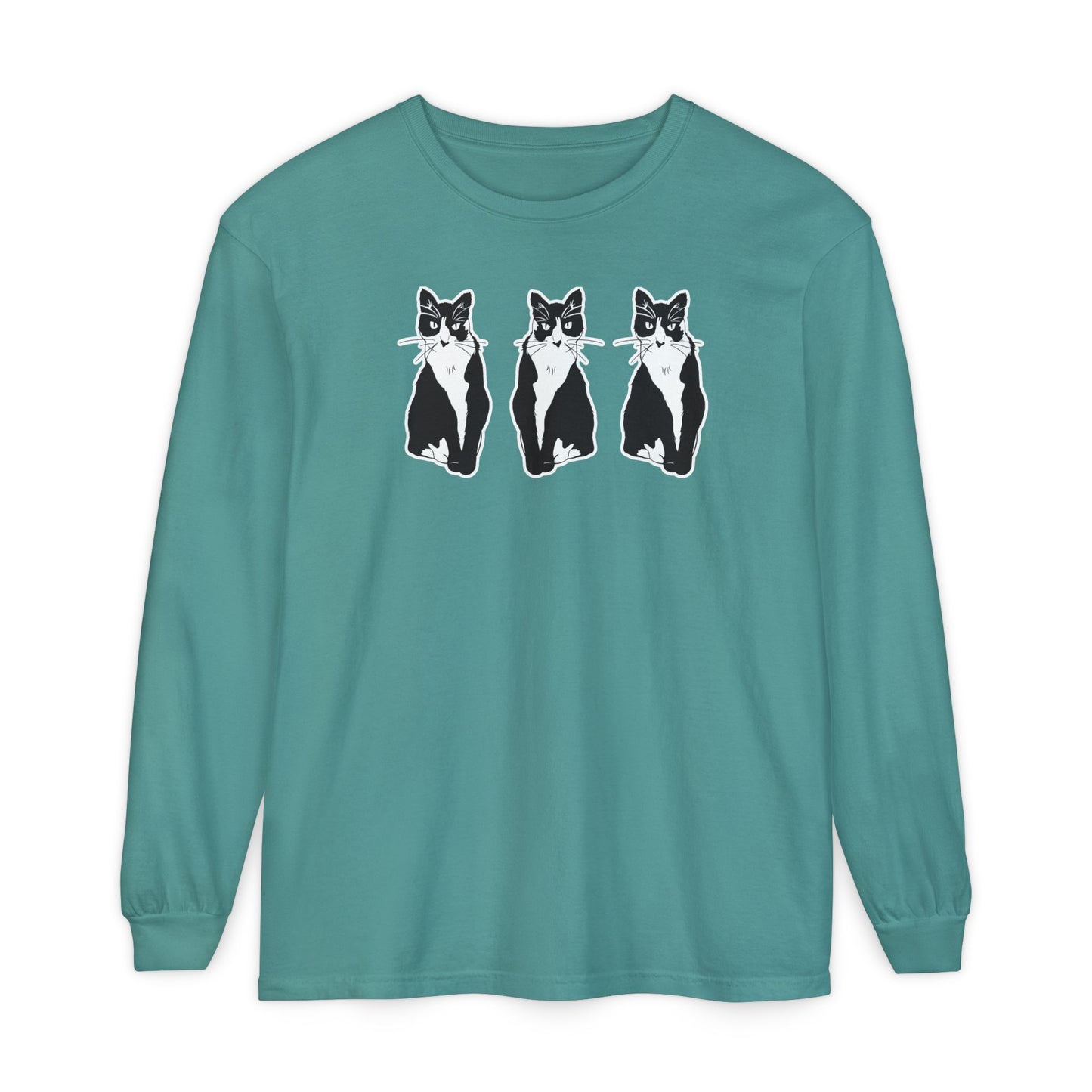Cat x3 Long Sleeve Tee (Sticker Style Cat) - Cat Drawing Shirt