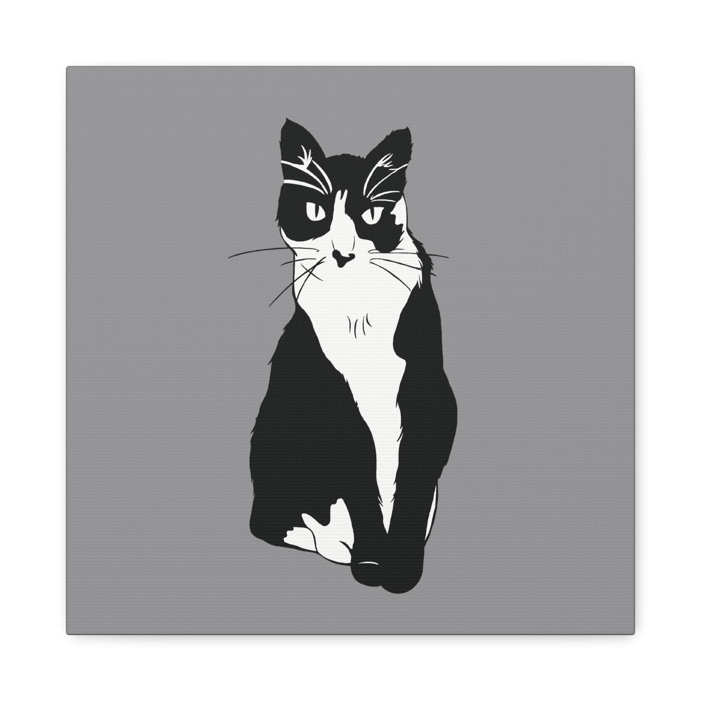 Cat Canvas on Grey (B&W Style Cat) - Cat Drawing Art