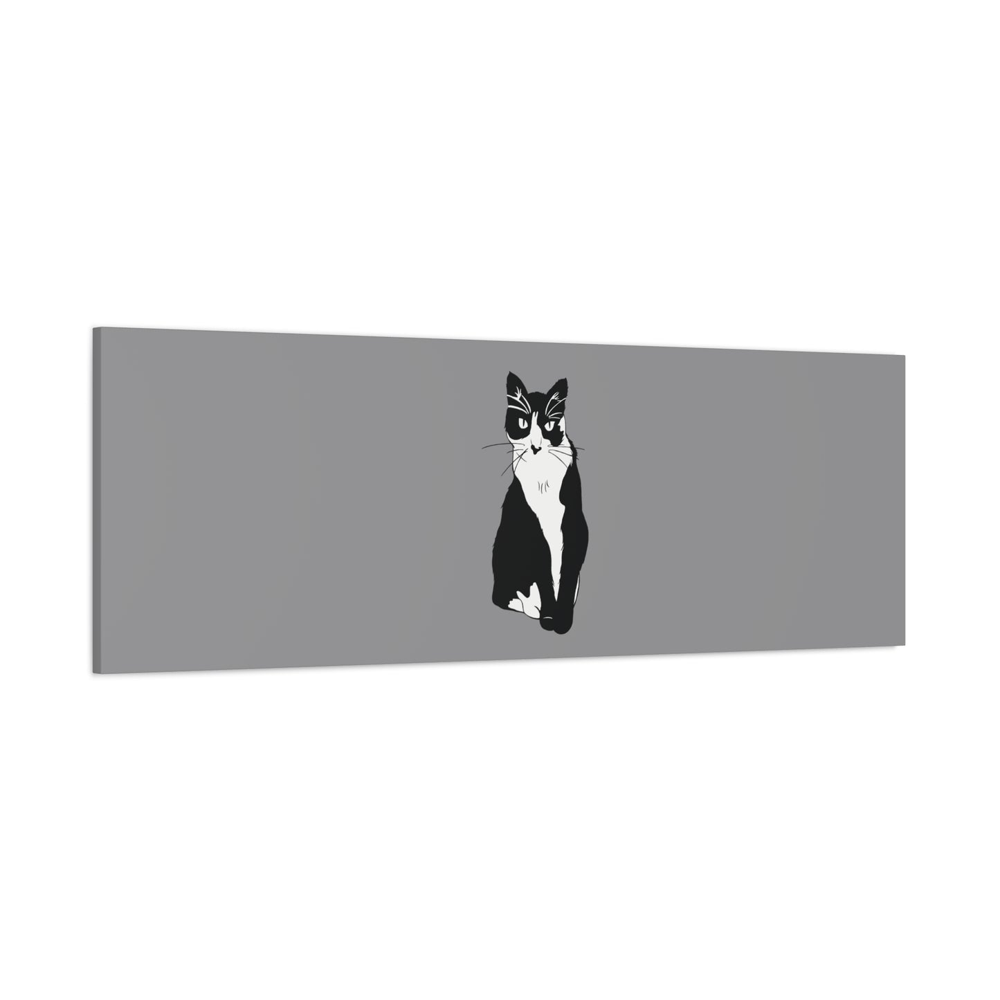 Cat Canvas on Grey (B&W Style Cat) - Cat Drawing Art