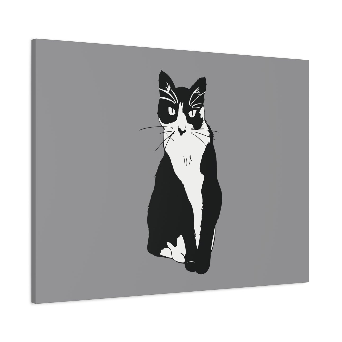 Cat Canvas on Grey (B&W Style Cat) - Cat Drawing Art
