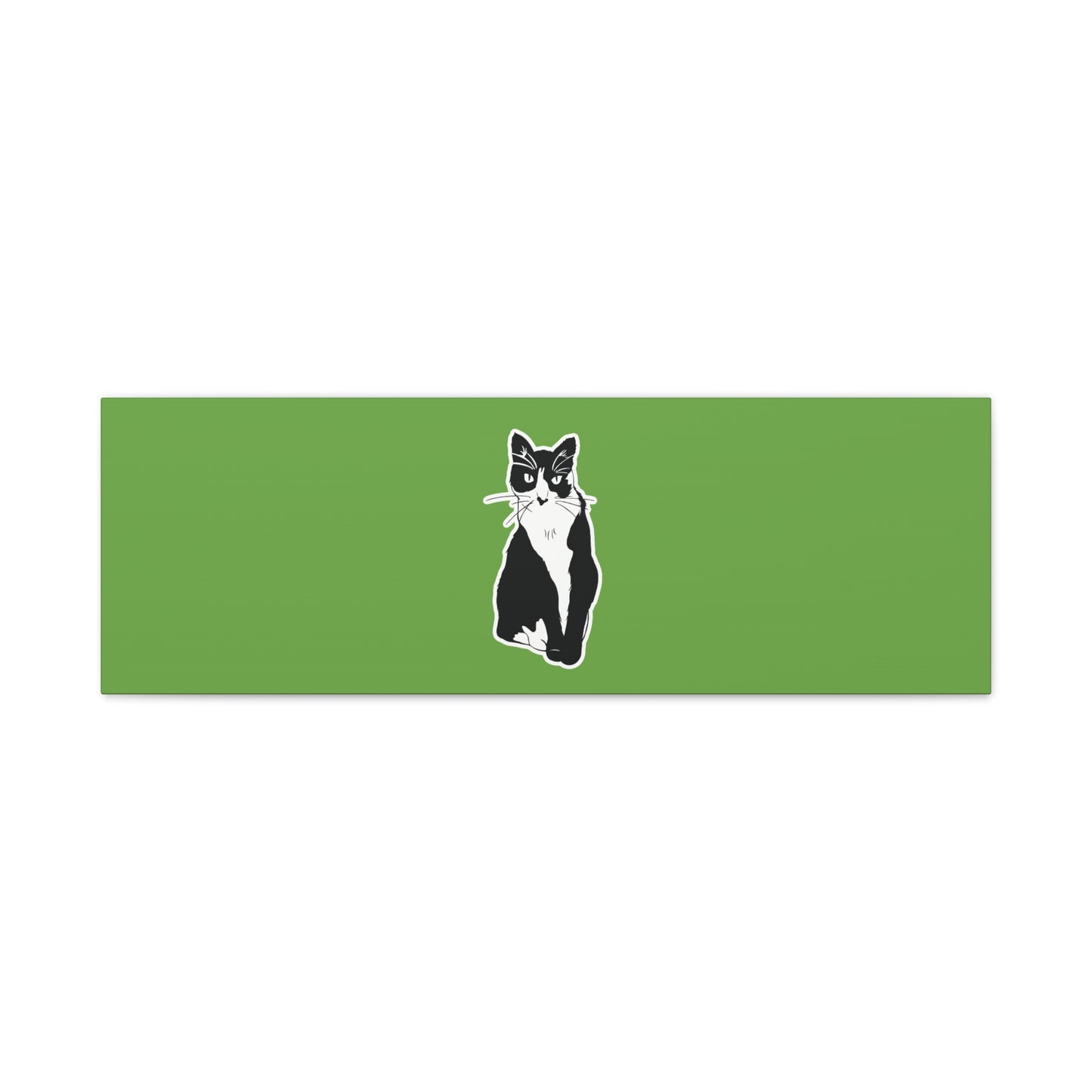 Cat Canvas Print on Green (B&W Style Cat) - Cat Drawing Art