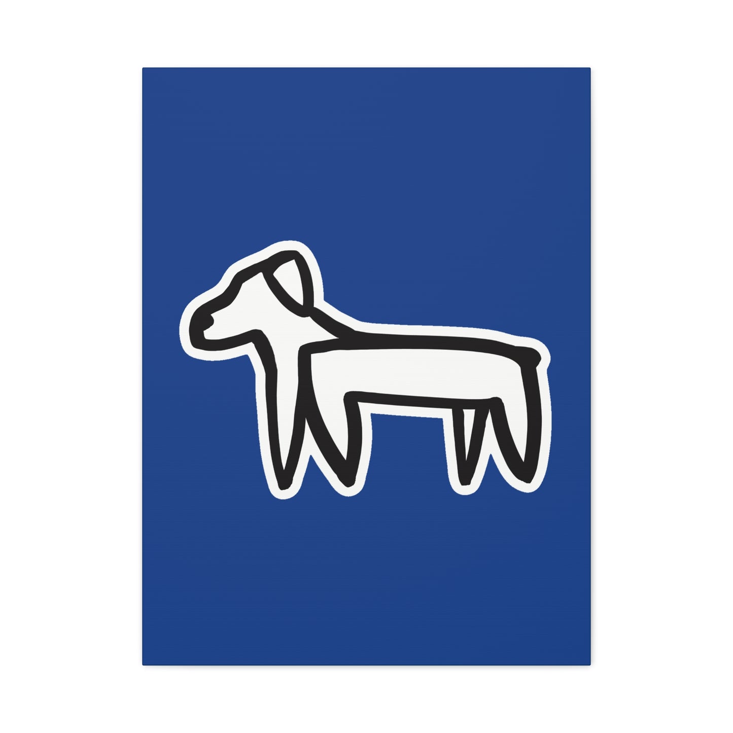 Dog Canvas Print on Blue (Sticker Style White Dog) - Dog Drawing Wall Art