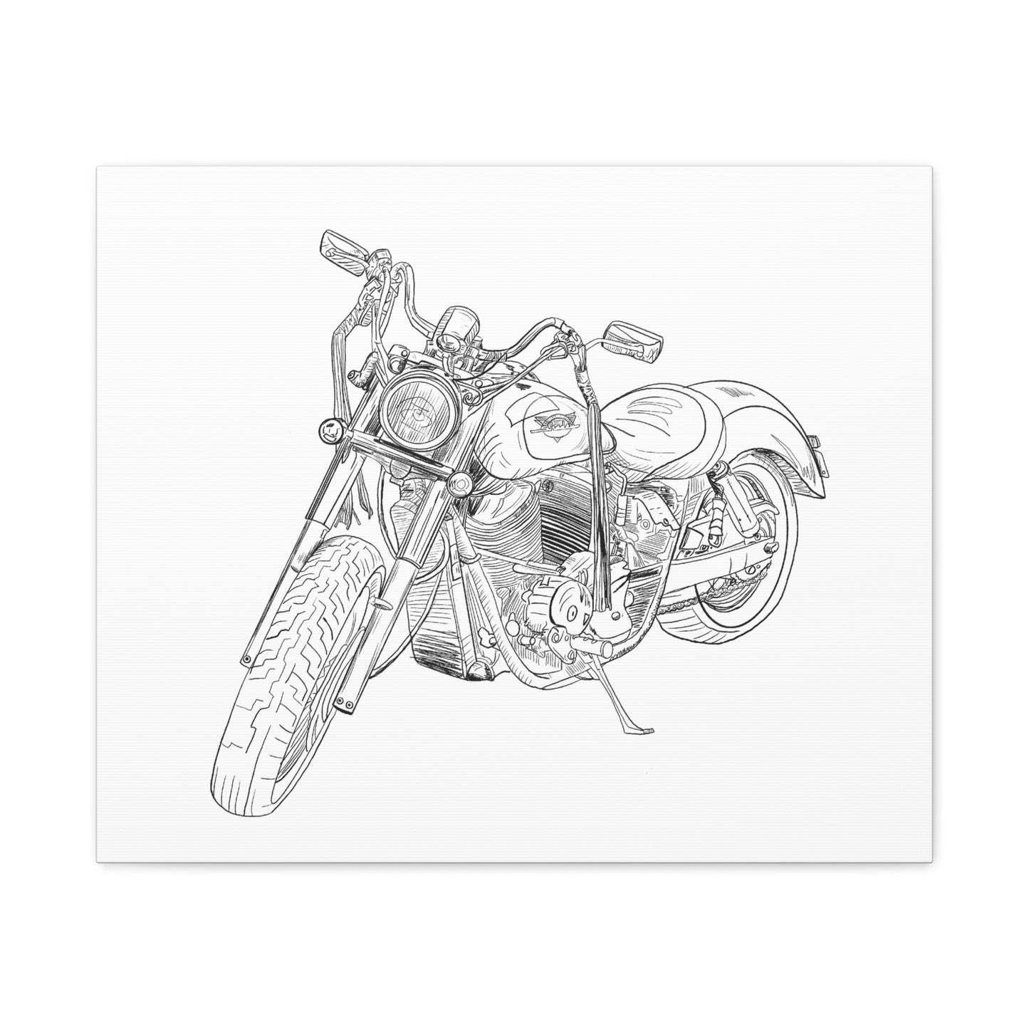 Ride Me Harley Motorcycle Sketch Canvas Print - Black Ink on White Background