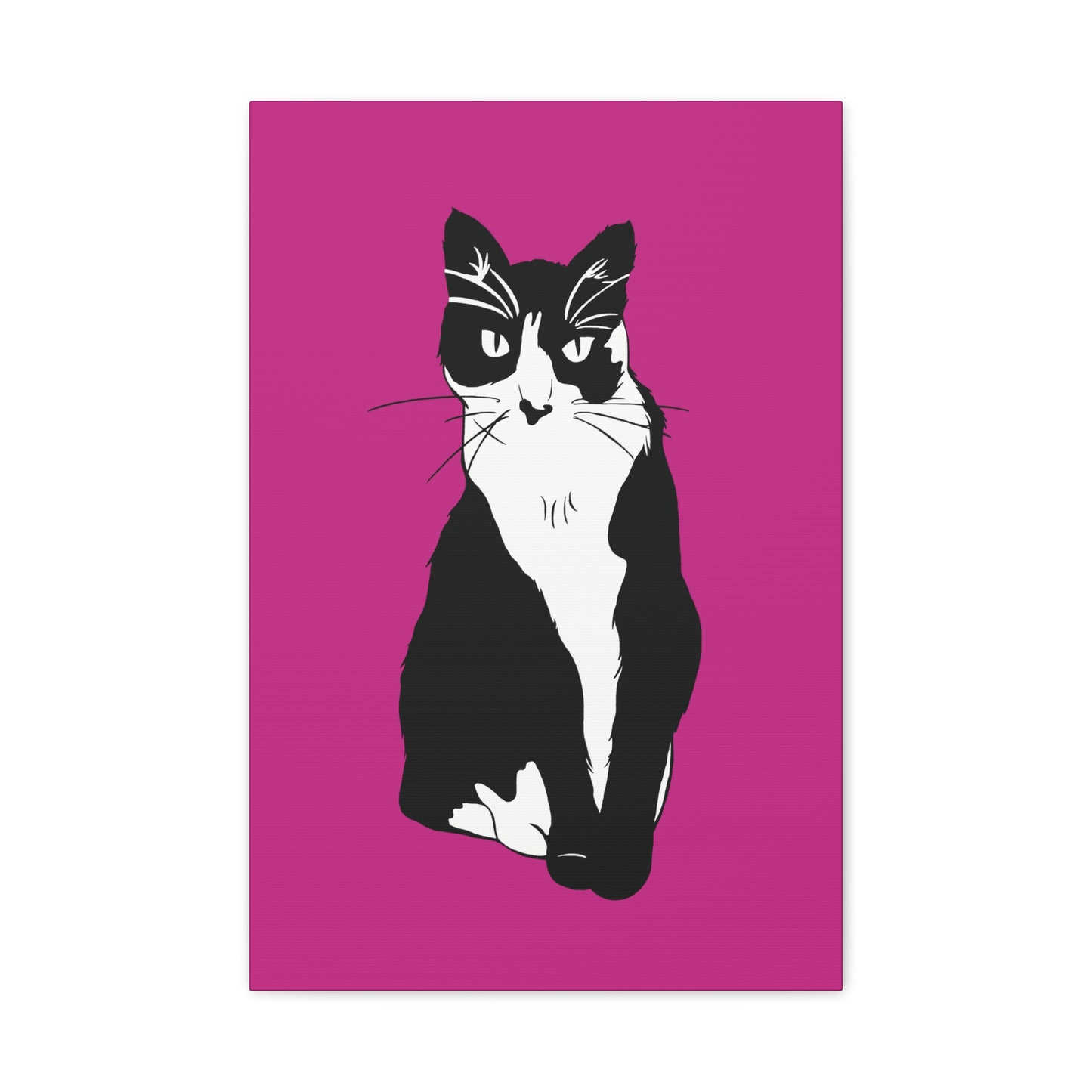 Cat Canvas on Pink (B&W Style Cat) - Cat Drawing Art