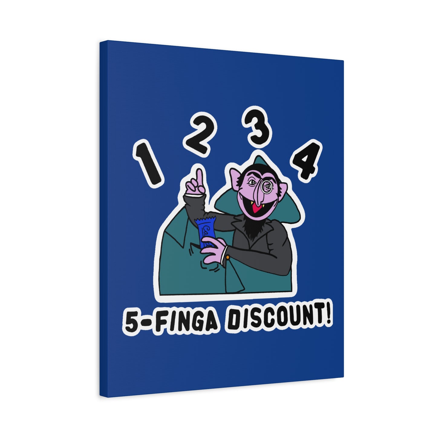 Five Finger Discount Canvas Print Dark Blue - Sesame Street The Count Parody Art Print