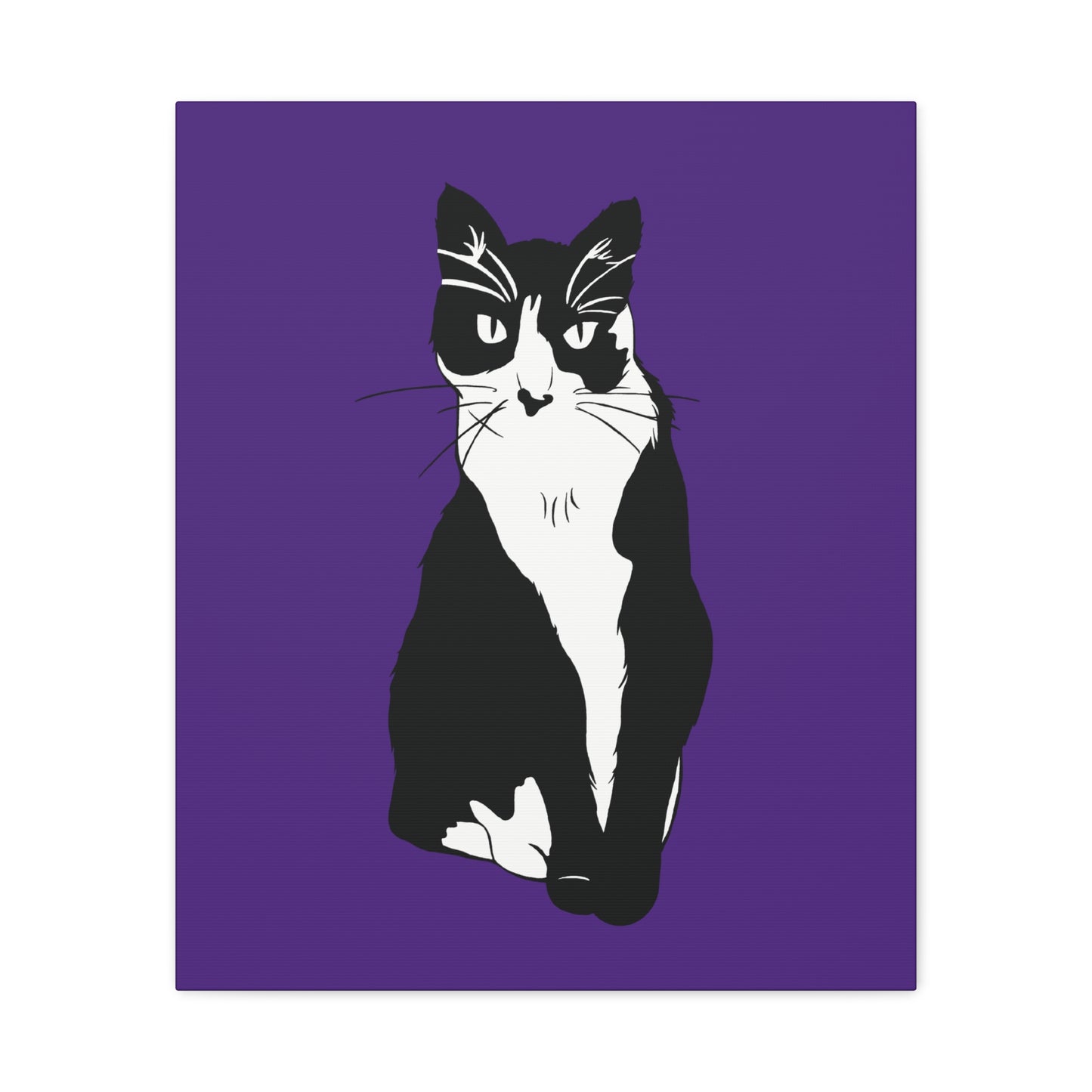 Cat Canvas on Purple (B&W Style Cat) - Cat Drawing Art
