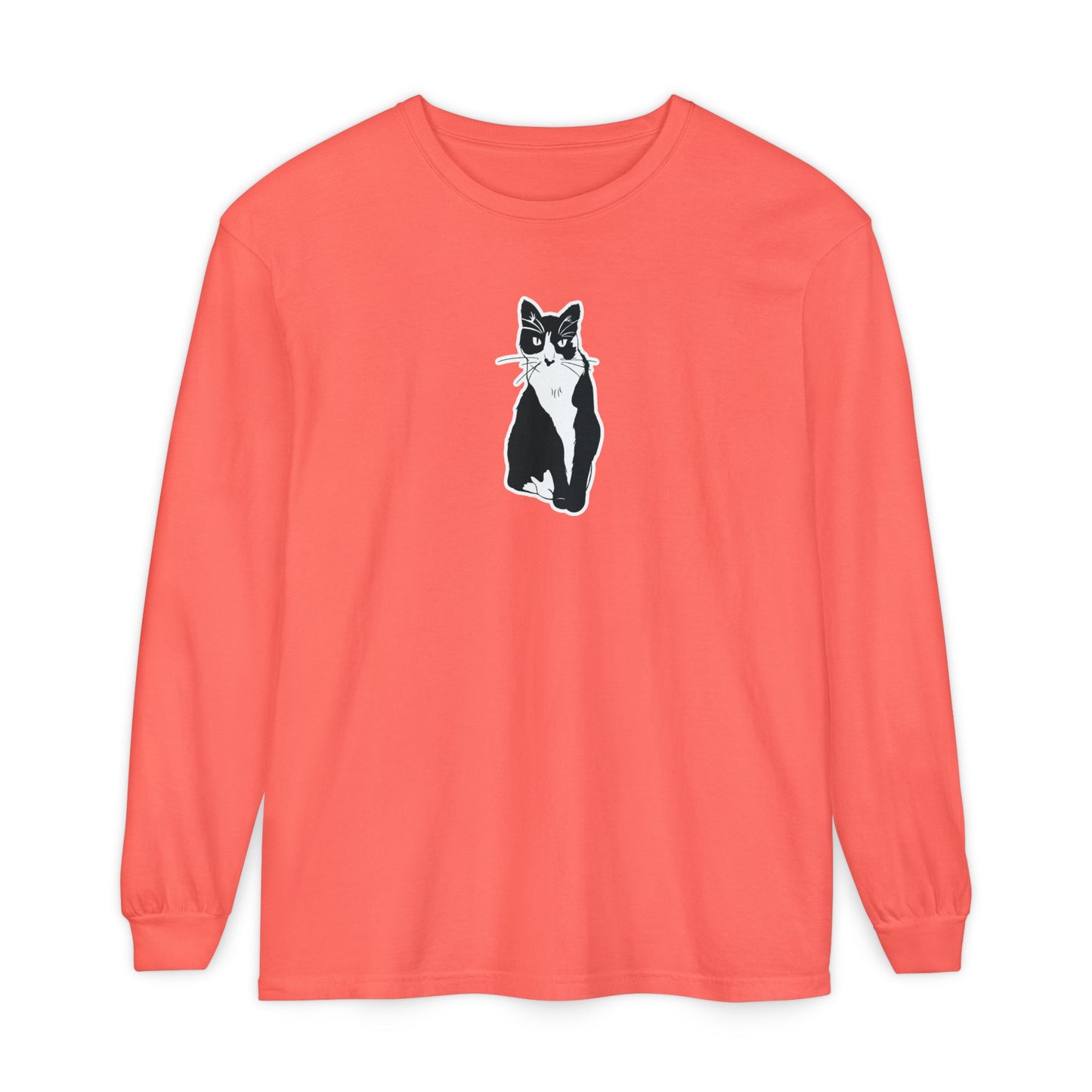 Cat Long Sleeve Tee (Sticker Style Cat) - Cat Drawing Shirt