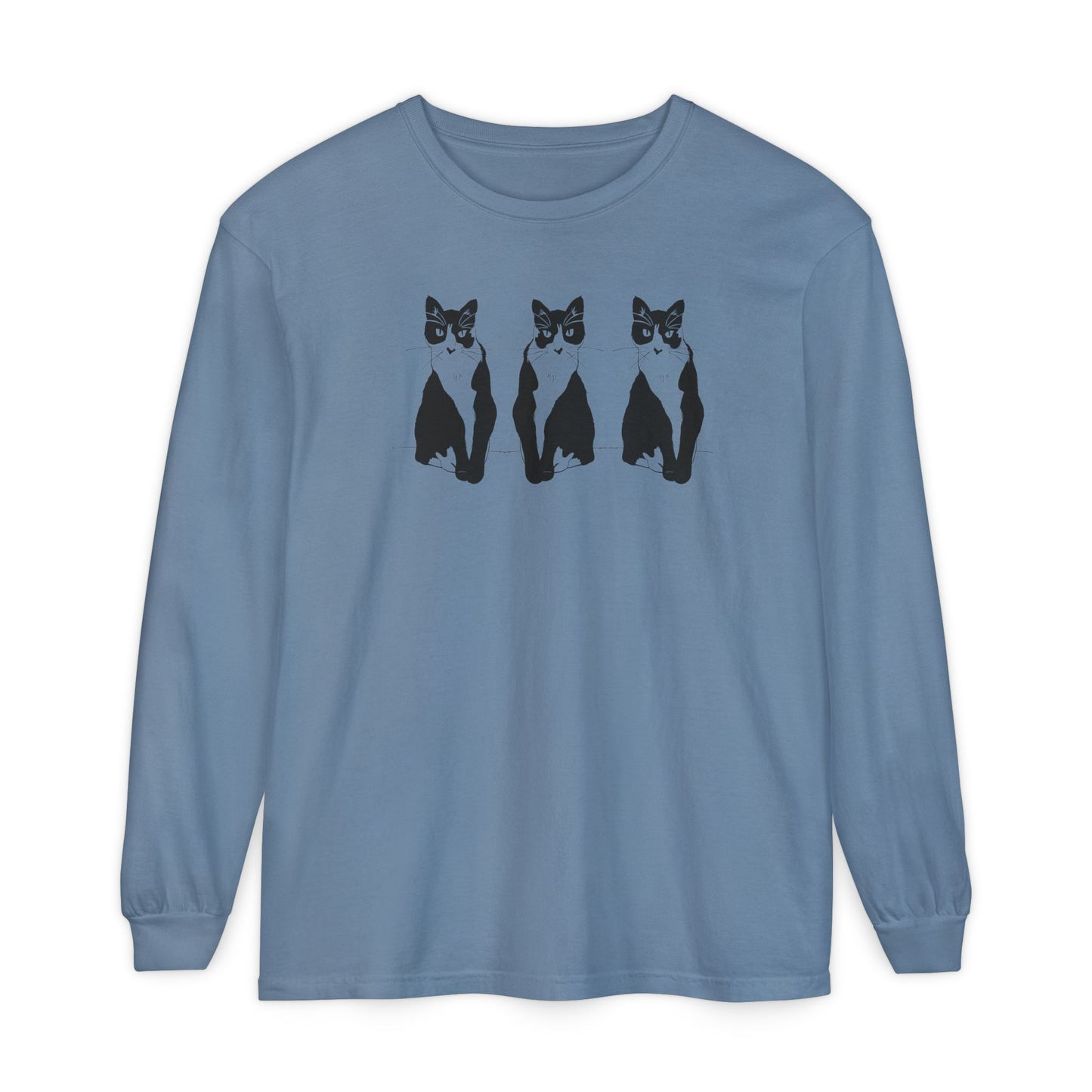 Cat x3 Long Sleeve Tee (Transparent Style Cat) - Cat Drawing Shirt