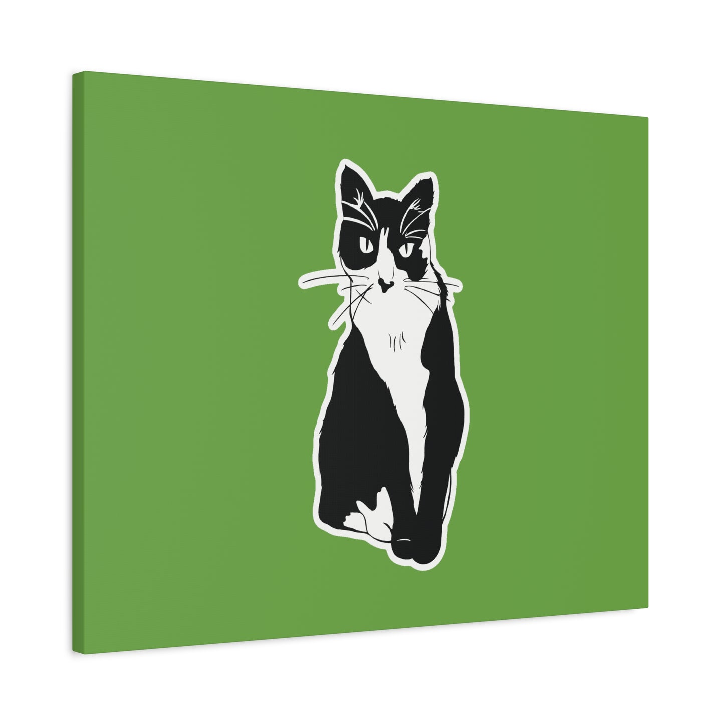 Cat Canvas Print on Green (B&W Style Cat) - Cat Drawing Art
