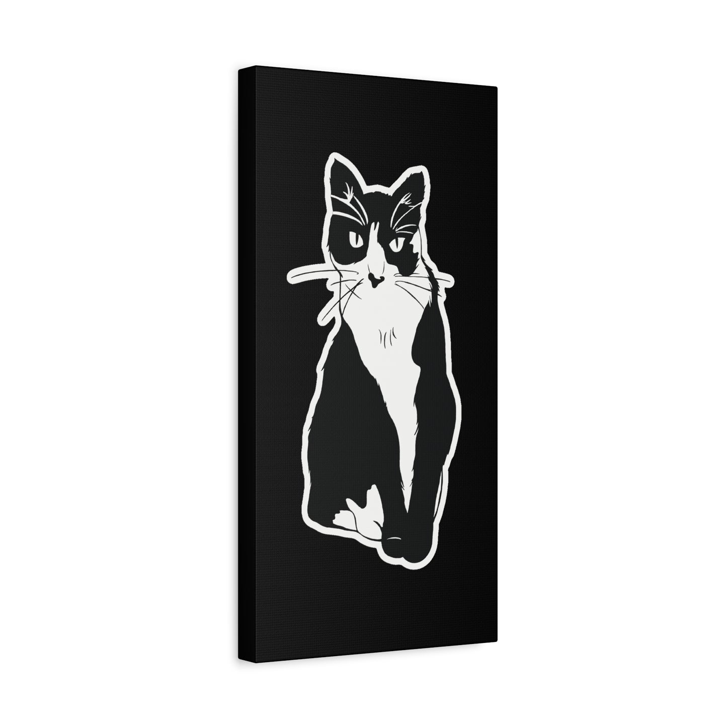 Cat Canvas Print on Black (Sticker Style Cat) - Cat Drawing Art