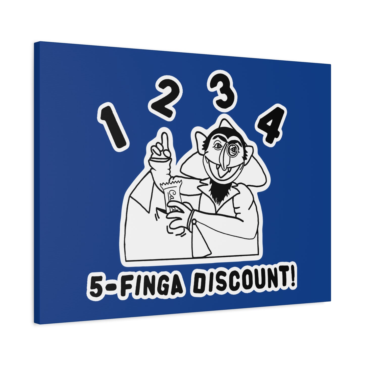 Five Finger Discount Outline Canvas Print Dark Blue - Sesame Street The Count Parody Art Print