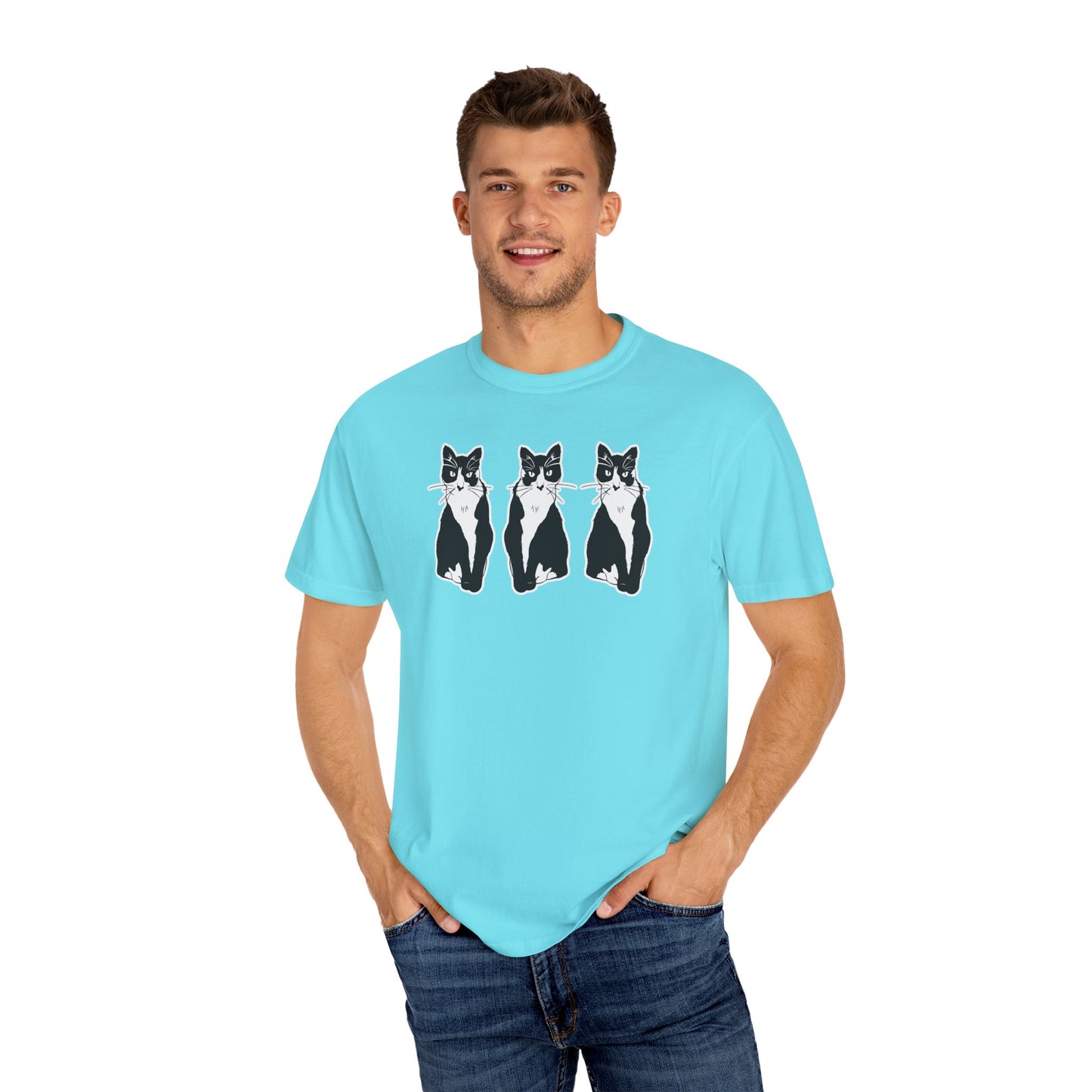 Cat x3 Tee (Sticker Style Cat) - Cat Drawing Shirt