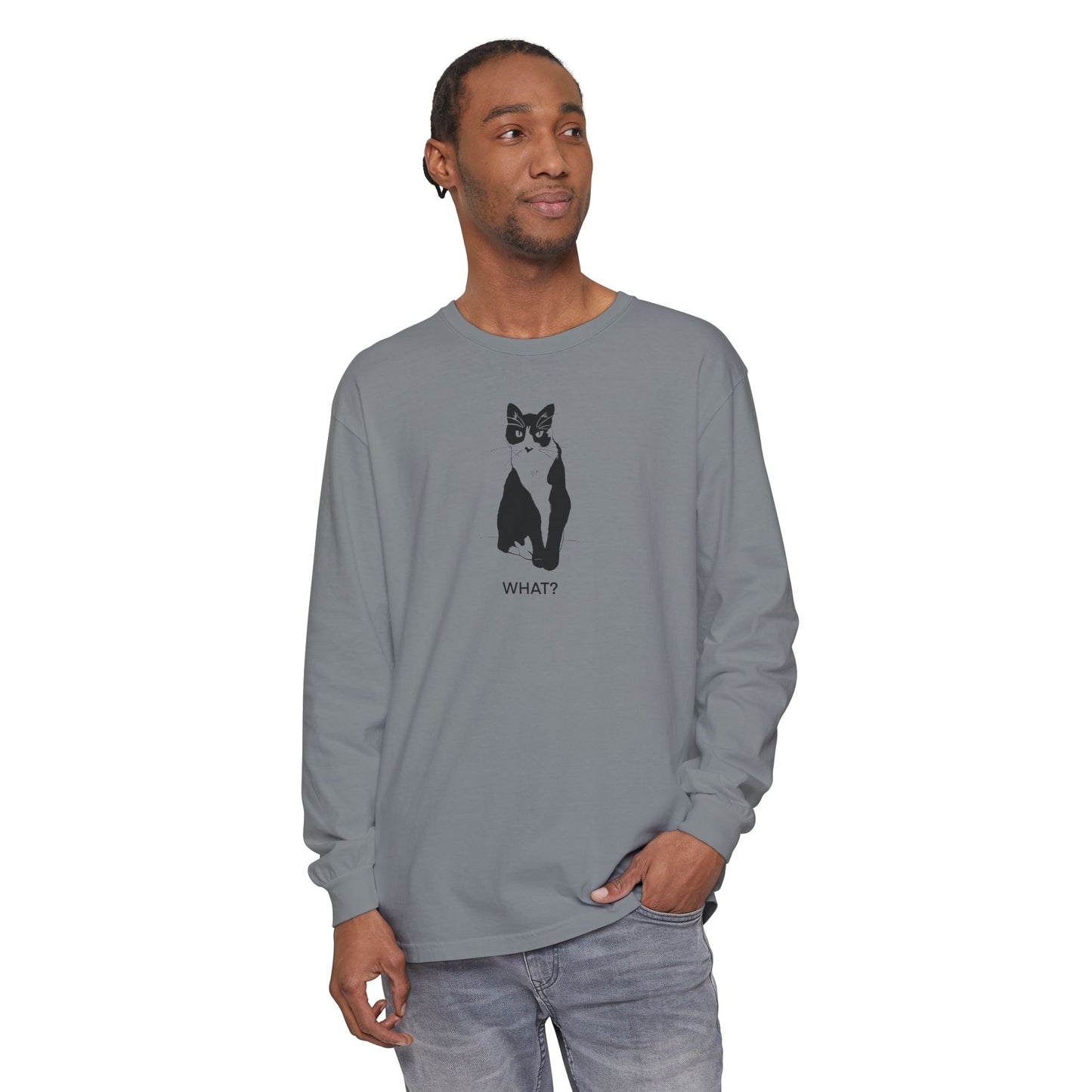 Cattitude Long Sleeve Tee (Transparent Style Cat) - Cat What Shirt