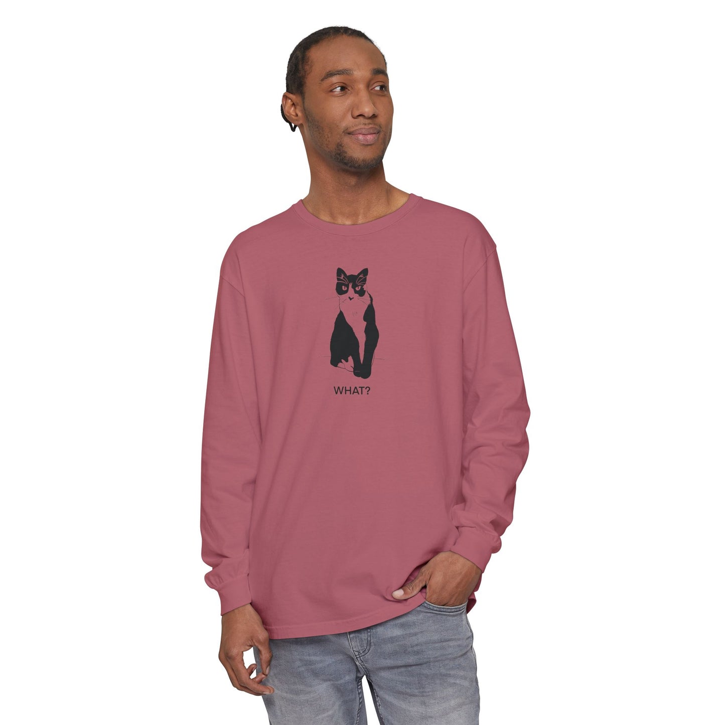 Cattitude Long Sleeve Tee (Transparent Style Cat) - Cat What Shirt
