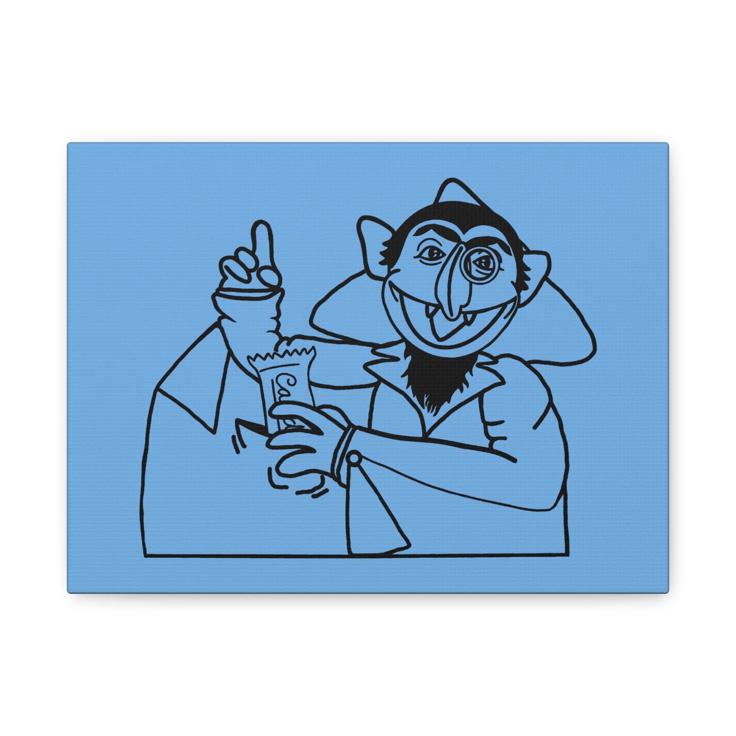 The Count Stealing Candy Outline Canvas Print Light Blue - Sesame Street The Count Parody Art
