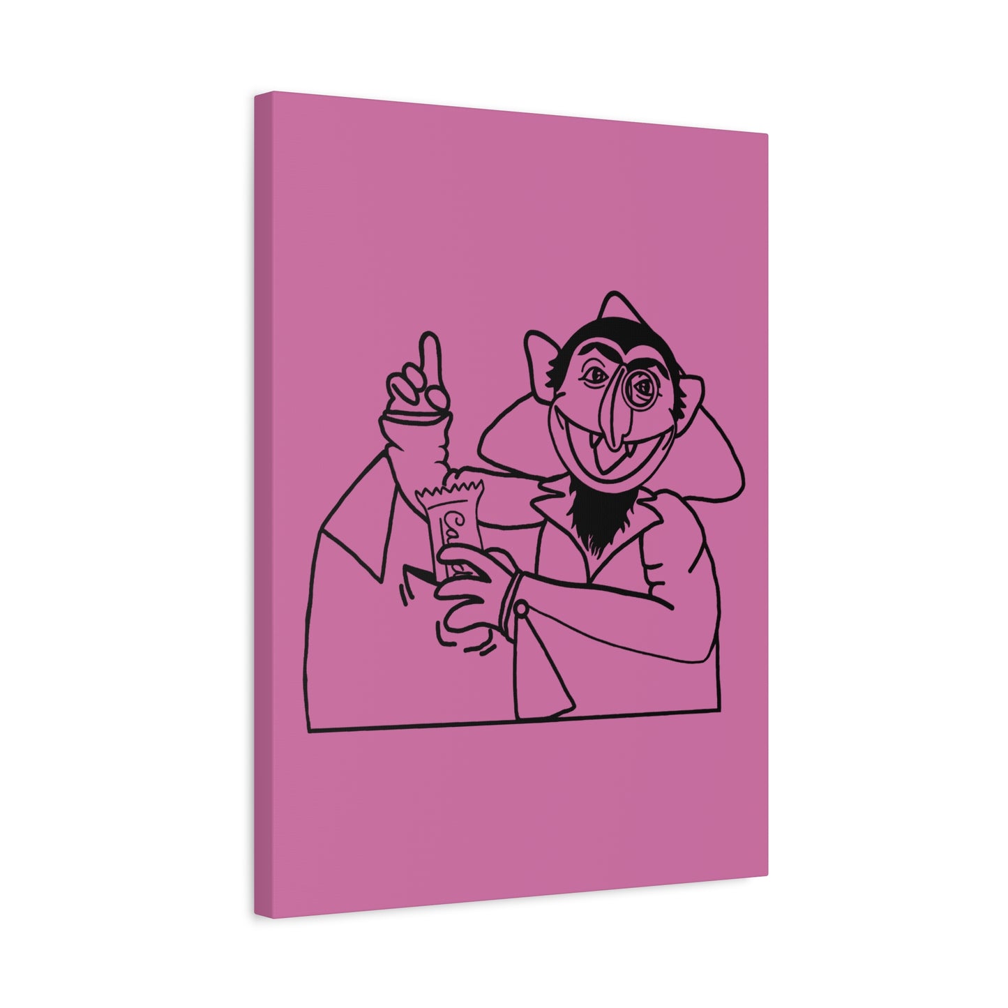 The Count Stealing Candy Outline Canvas Print Light Pink - Sesame Street The Count Parody Art