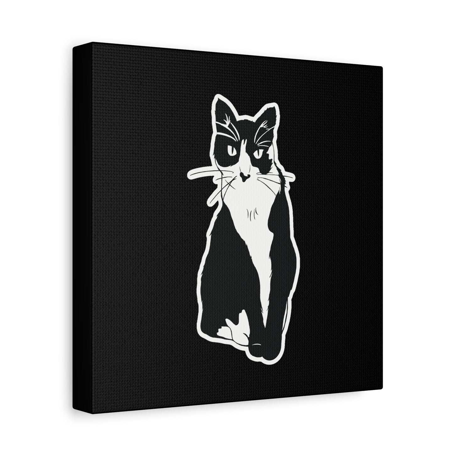 Cat Canvas Print on Black (Sticker Style Cat) - Cat Drawing Art