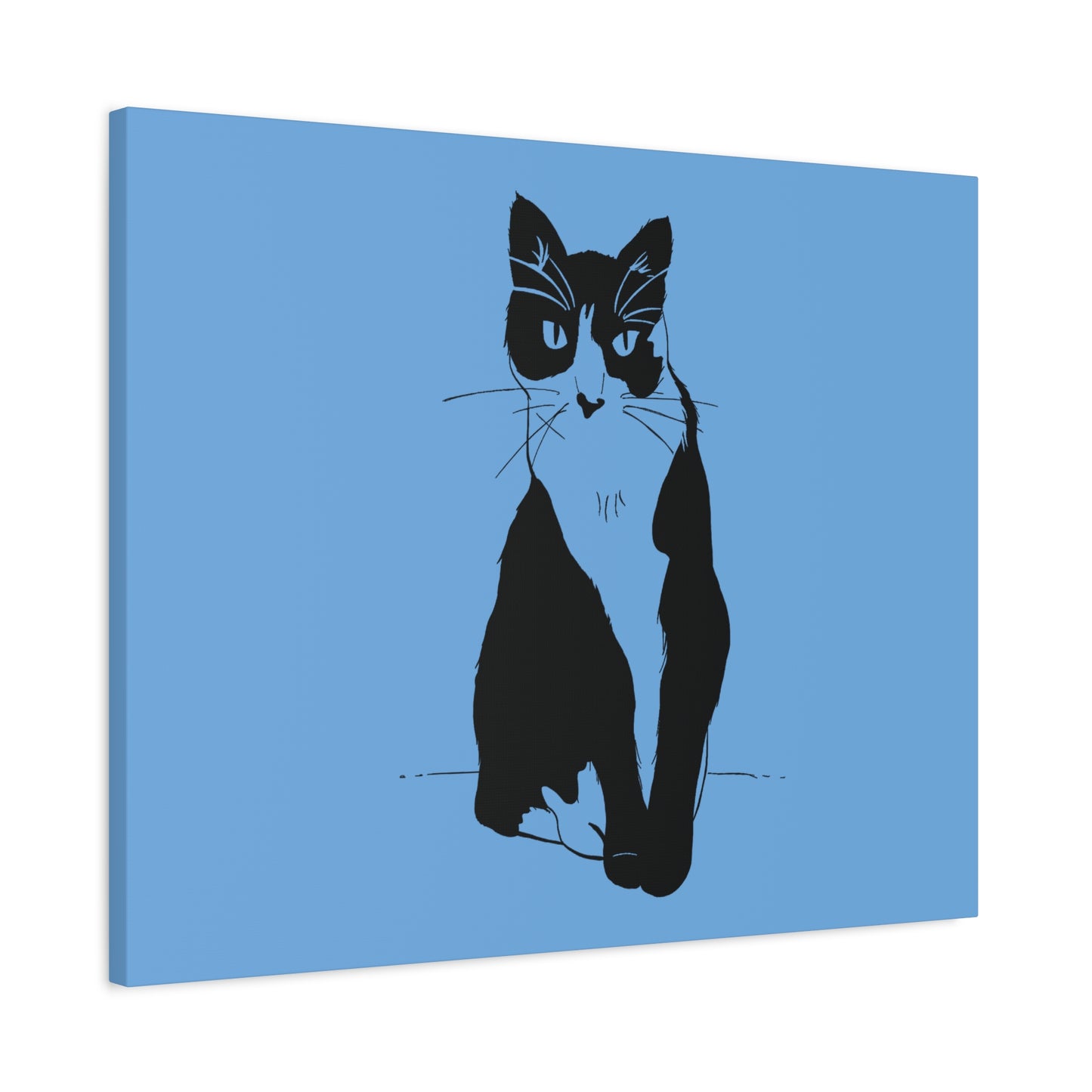 Cat Canvas Print on Light Blue (Transparent Style Cat) - Cat Drawing Art