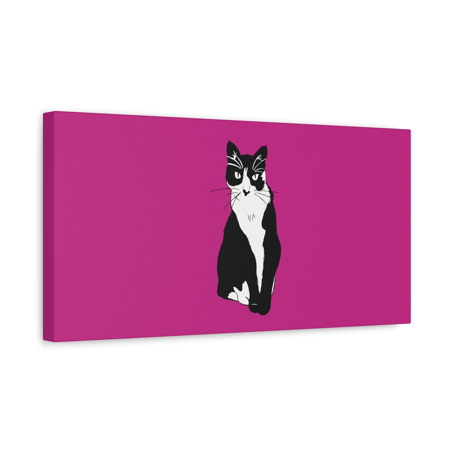 Cat Canvas on Pink (B&W Style Cat) - Cat Drawing Art