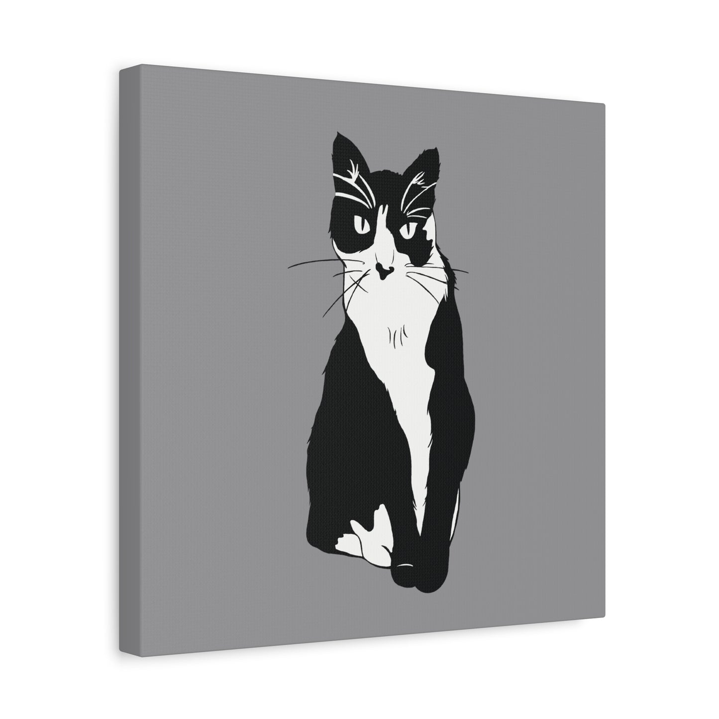 Cat Canvas on Grey (B&W Style Cat) - Cat Drawing Art