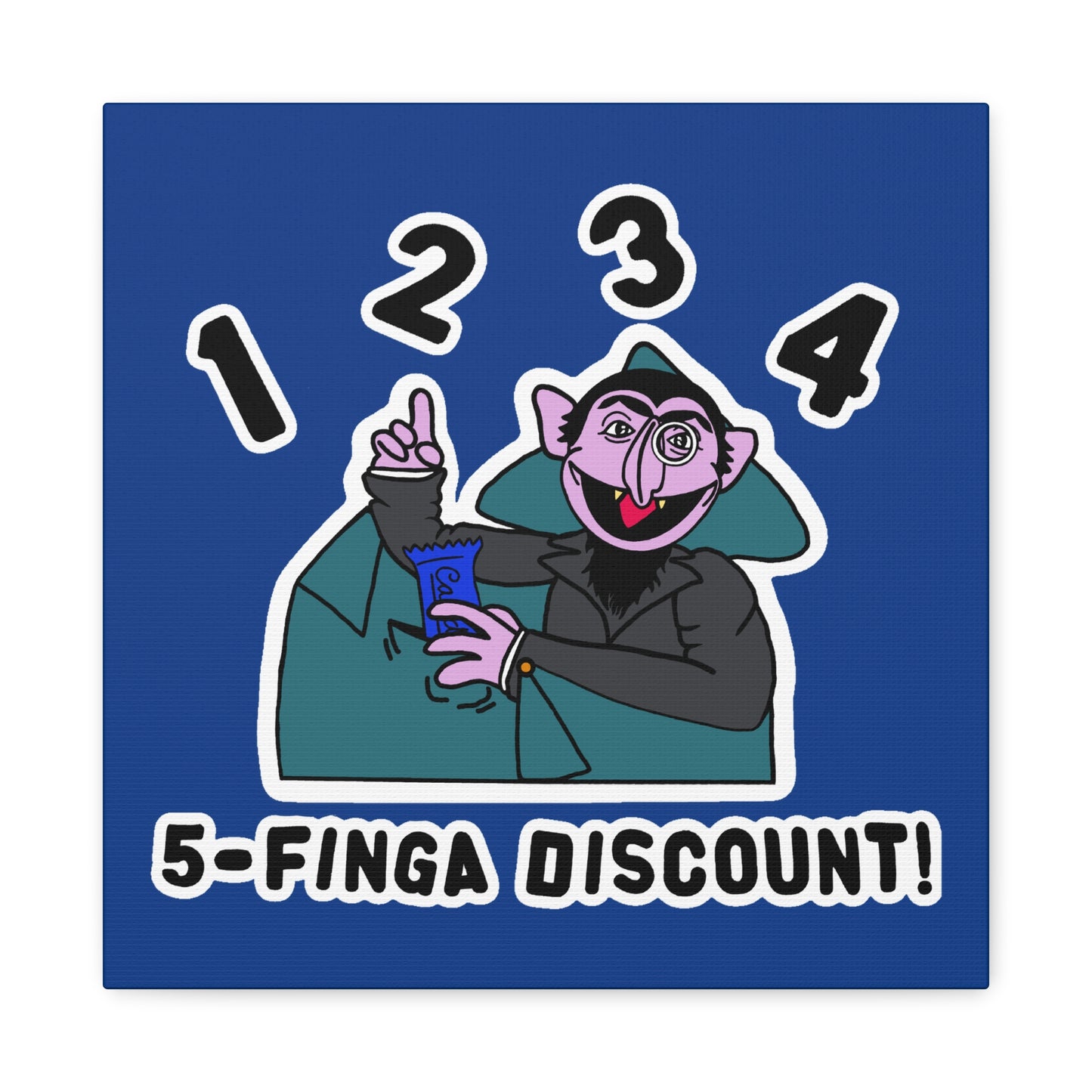 Five Finger Discount Canvas Print Dark Blue - Sesame Street The Count Parody Art Print