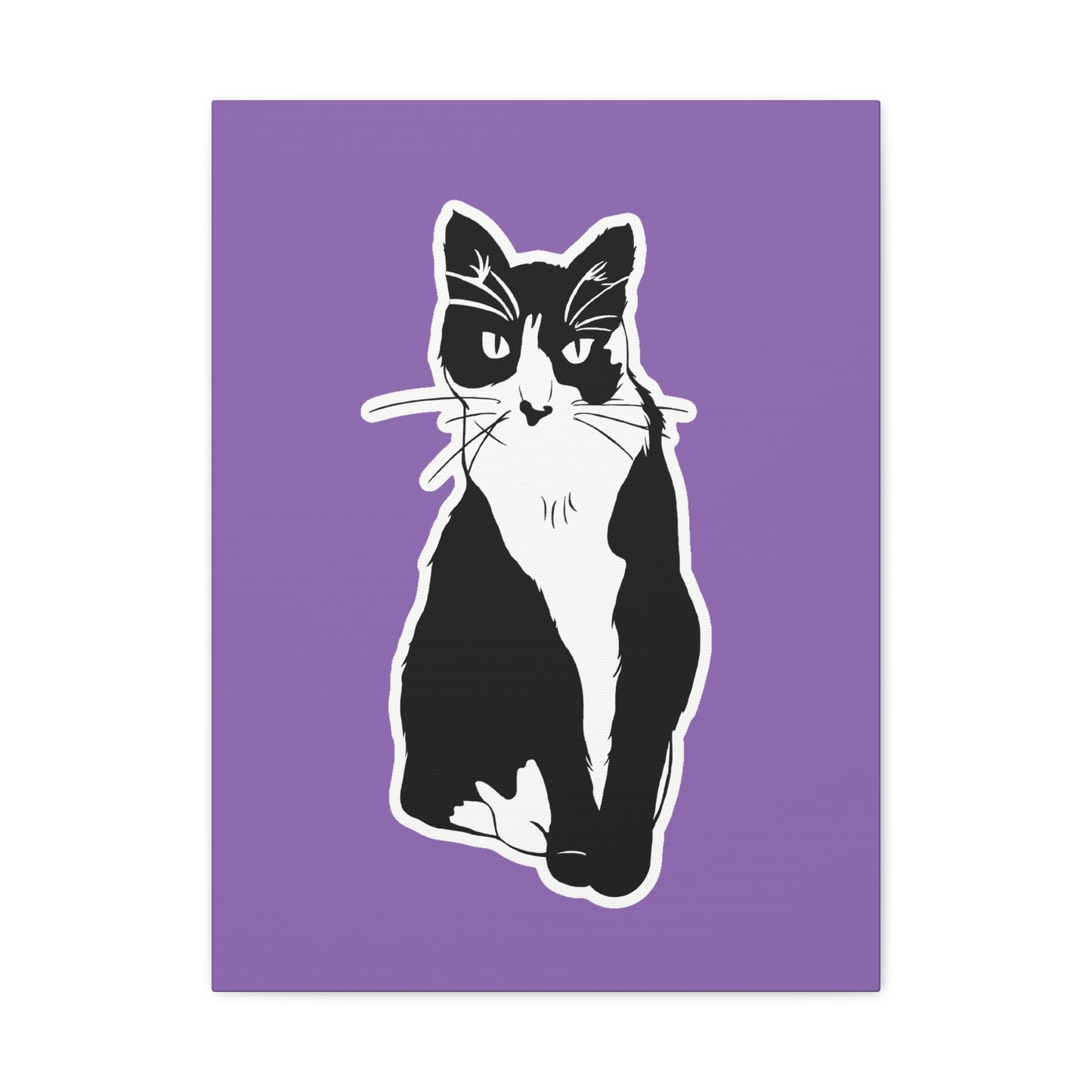 Cat Canvas on Light Purple (Sticker Style Cat) - Cat Drawing Art