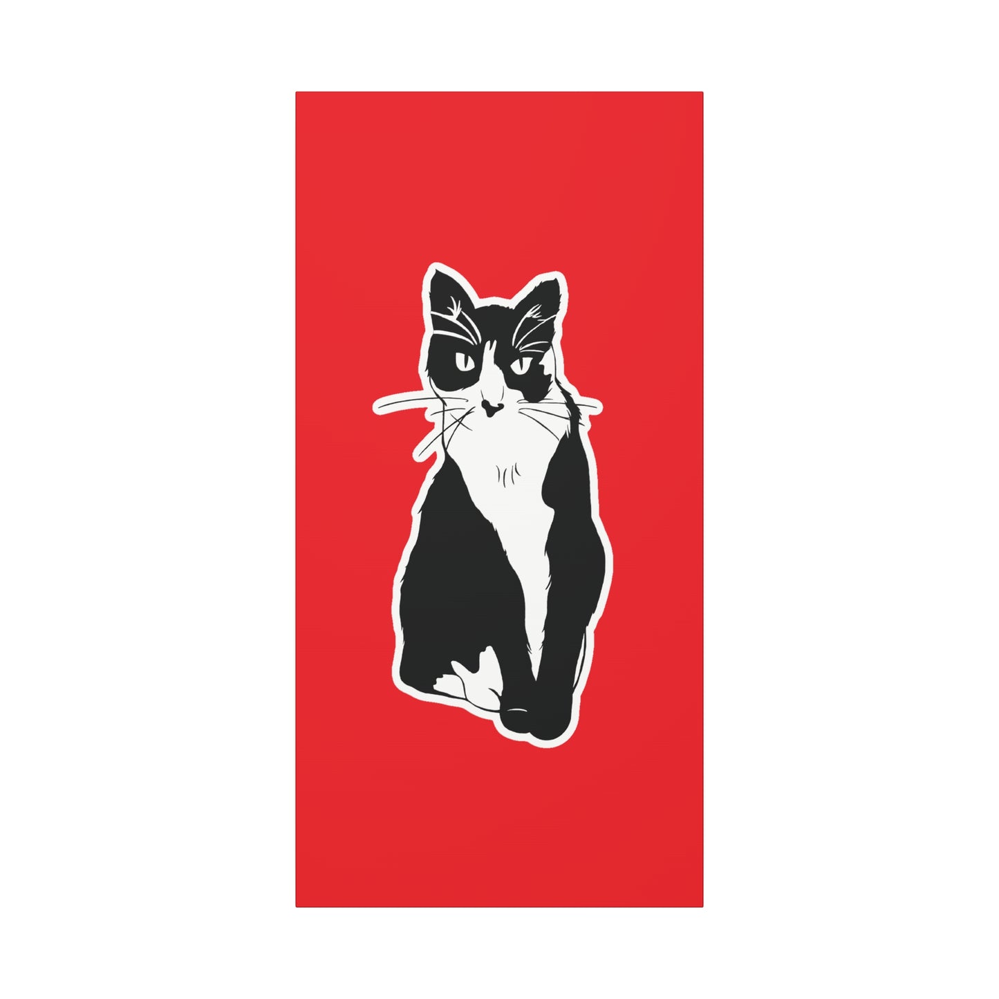 Cat Canvas Print on Red (Sticker Style Cat) - Cat Drawing Art