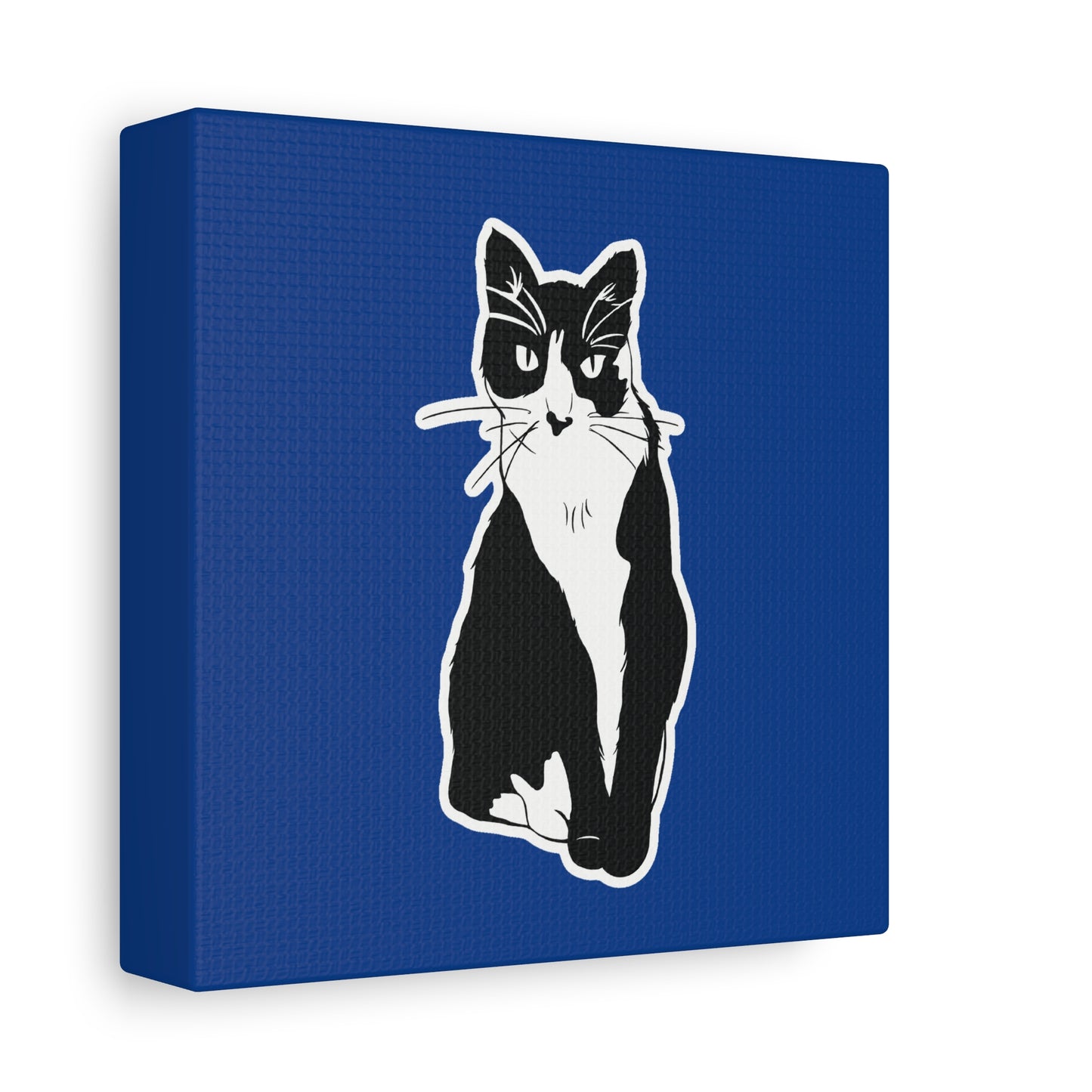 Cat Canvas Print on Dark Blue (Sticker Style Cat) - Cat Drawing Art