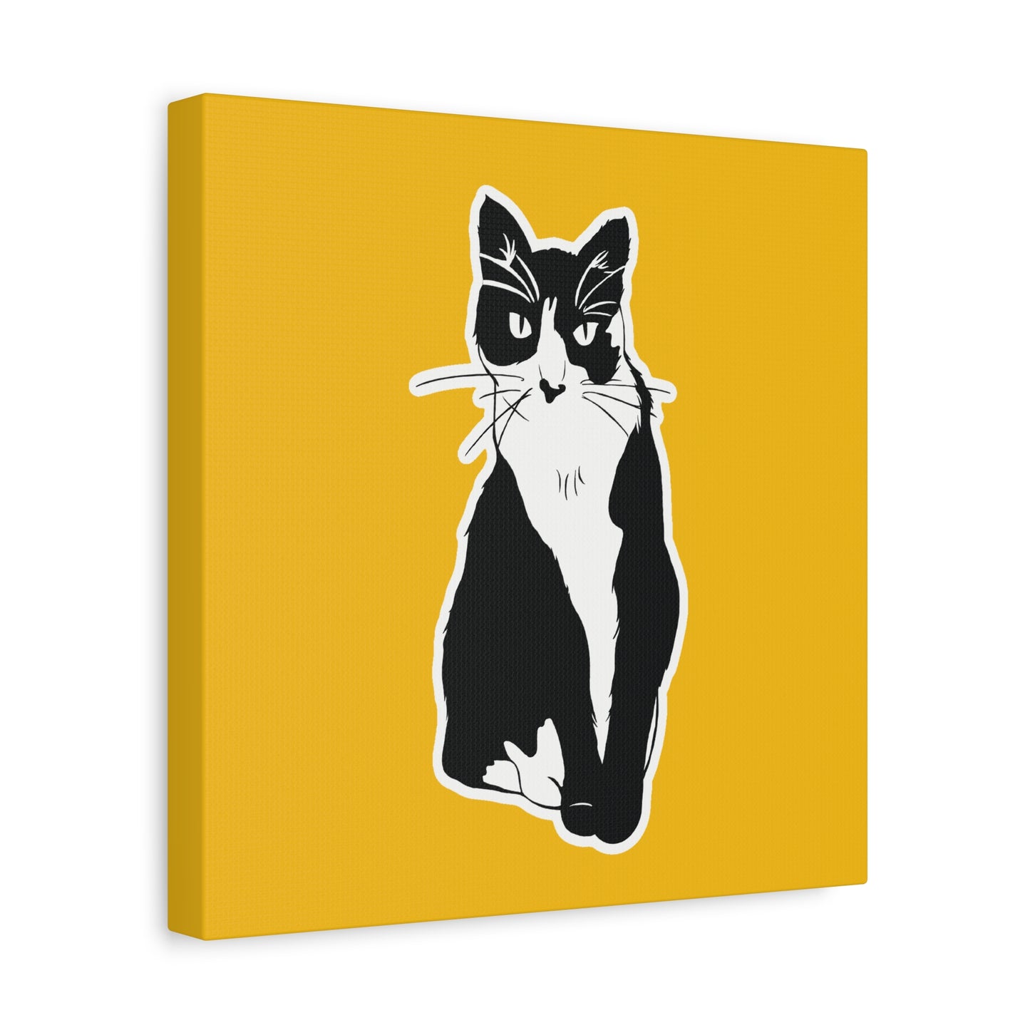 Cat Canvas Print on Yellow (Sticker Style Cat) - Cat Drawing Art