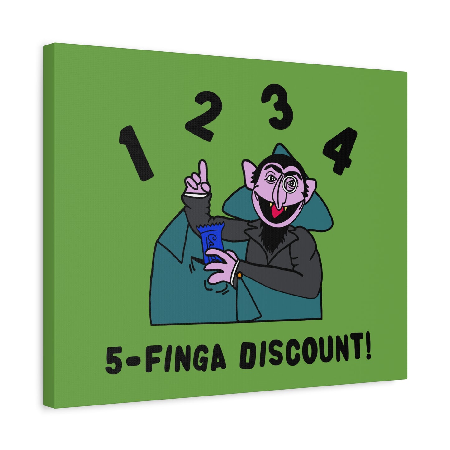 Five Finger Discount Canvas Print Green - Sesame Street The Count Parody Art Print