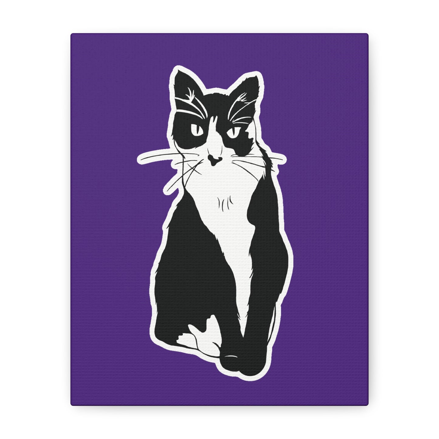 Cat Canvas Print on Purple (Sticker Style Cat) - Cat Drawing Art