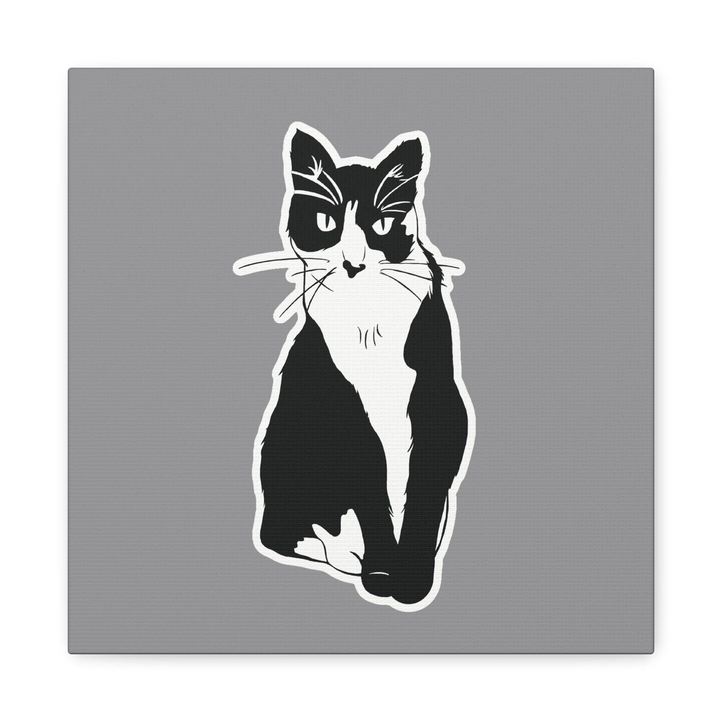 Cat Canvas Print on Grey (Sticker Style Cat) - Cat Drawing Wall Art
