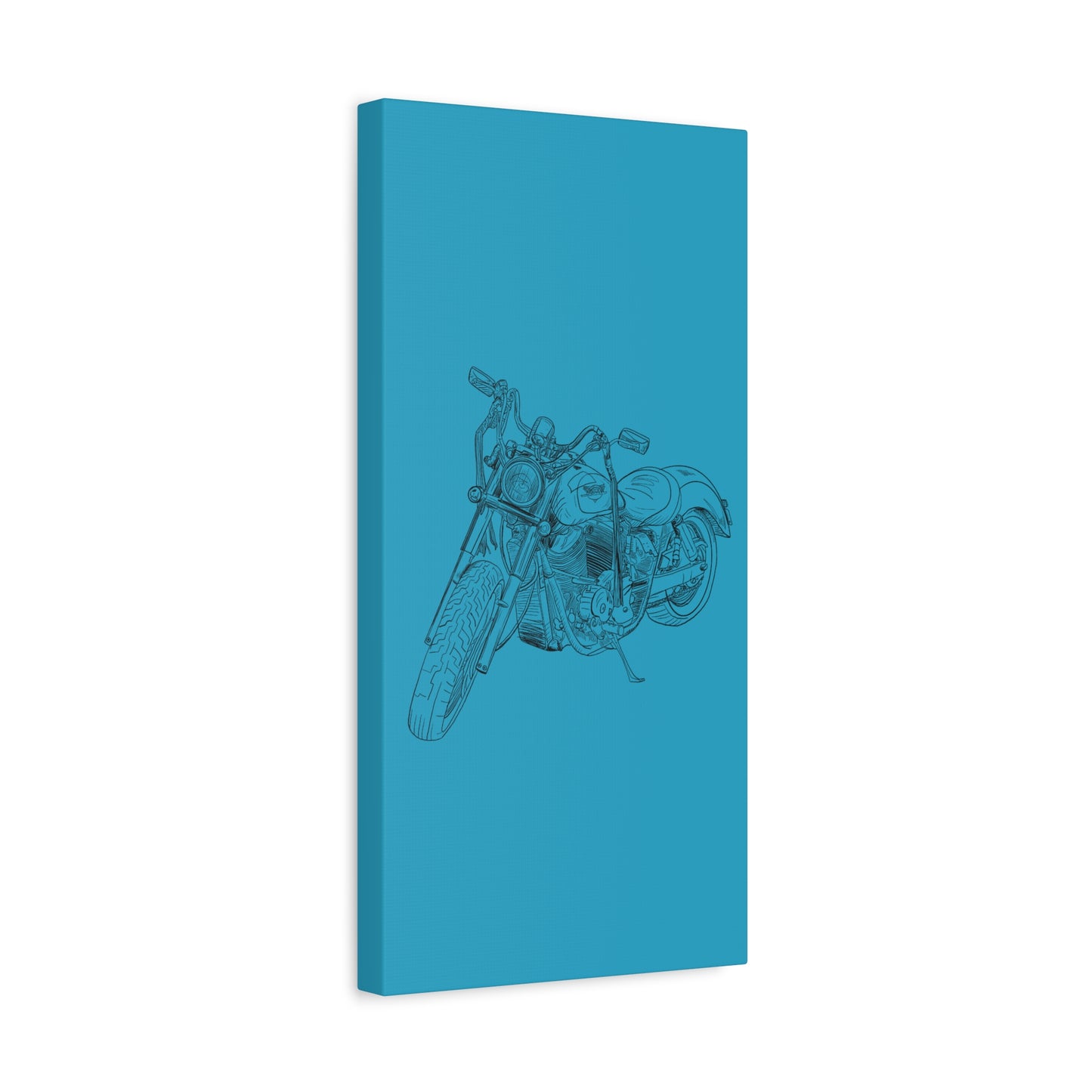 Ride Me Harley Motorcycle Sketch Canvas Print - Black Ink on Turquoise Background