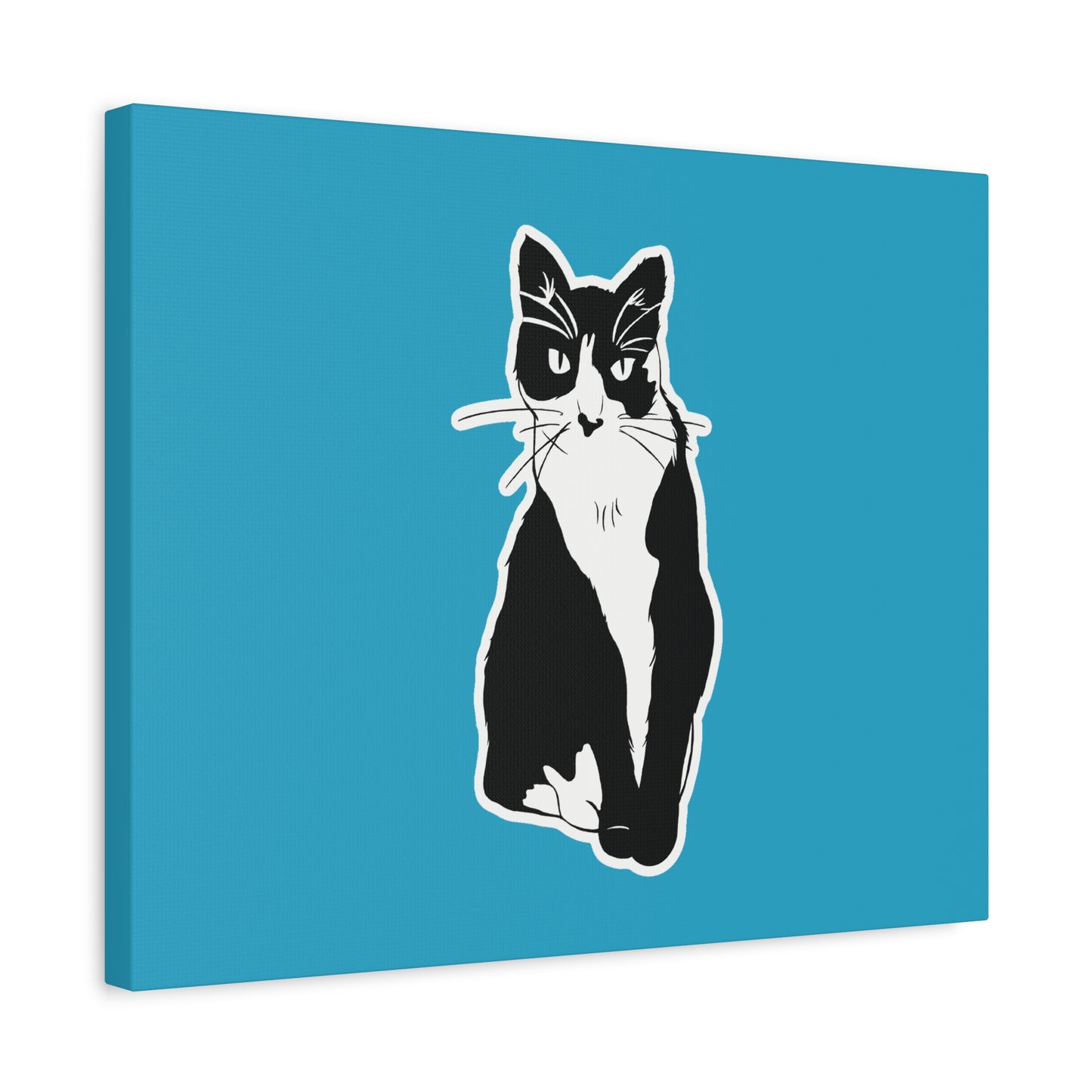 Cat Canvas Print on Turquoise (Sticker Style Cat) - Cat Drawing Art