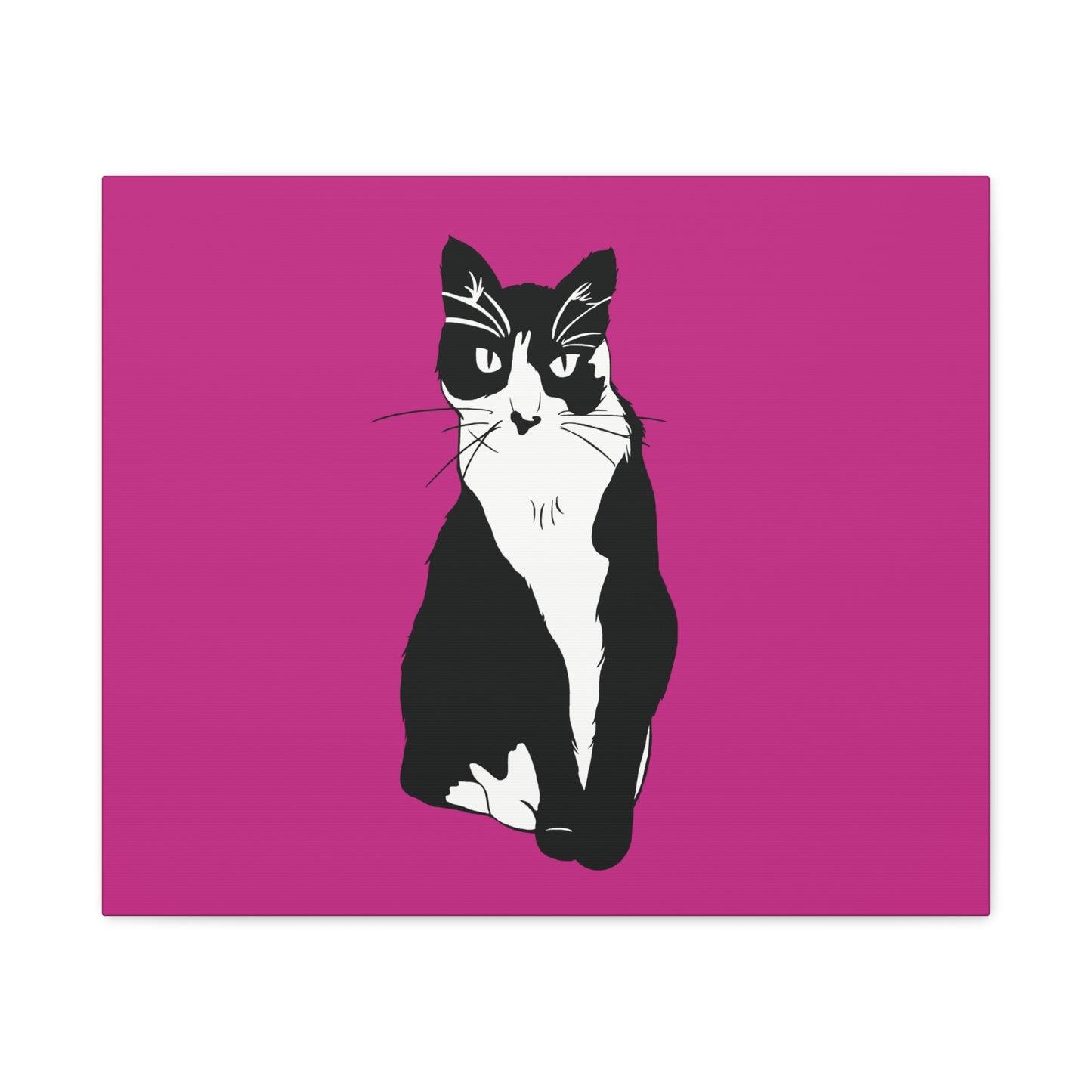 Cat Canvas on Pink (B&W Style Cat) - Cat Drawing Art
