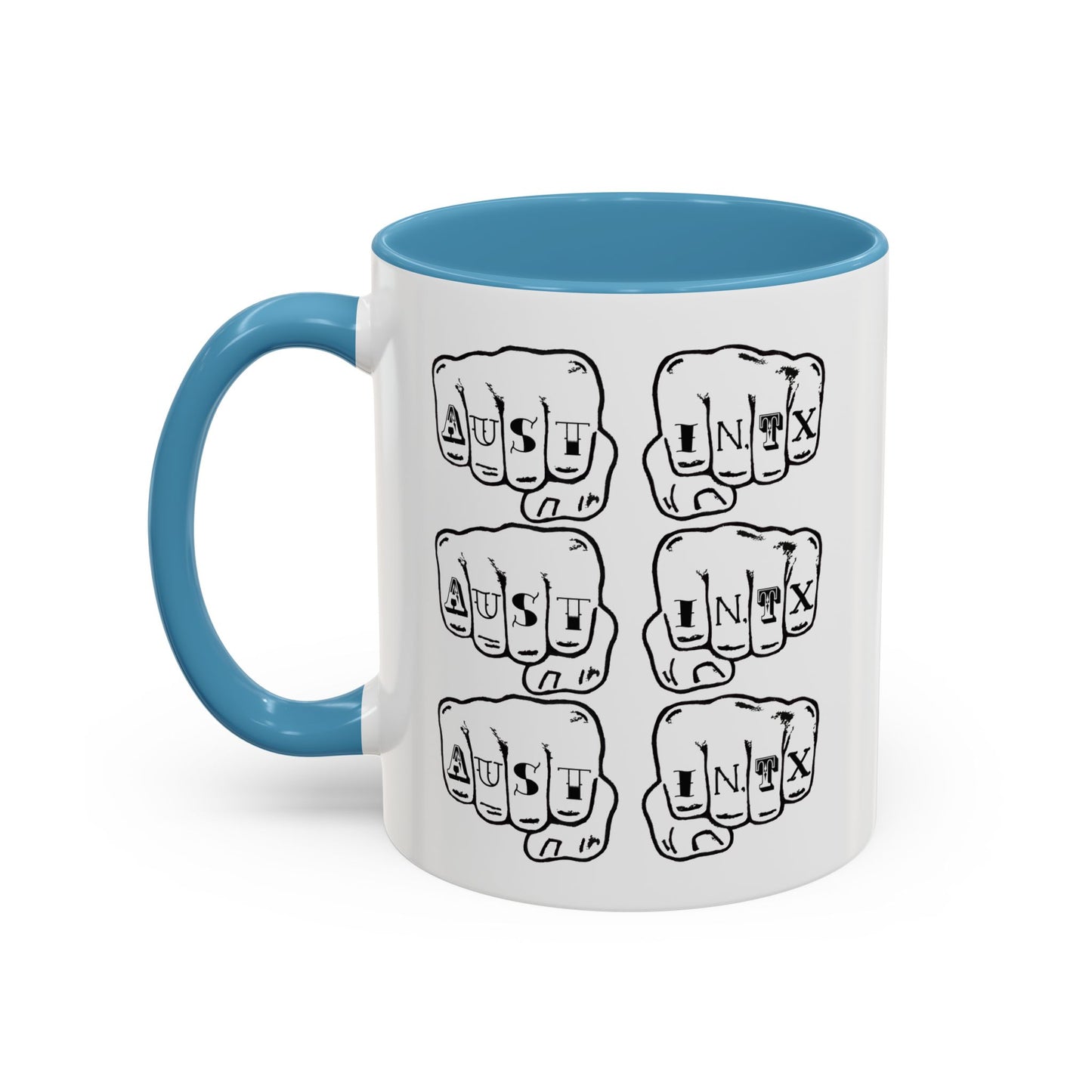 Austin Knuckle Tats Tattooed Fists Accent Mug Fists Stack Edition