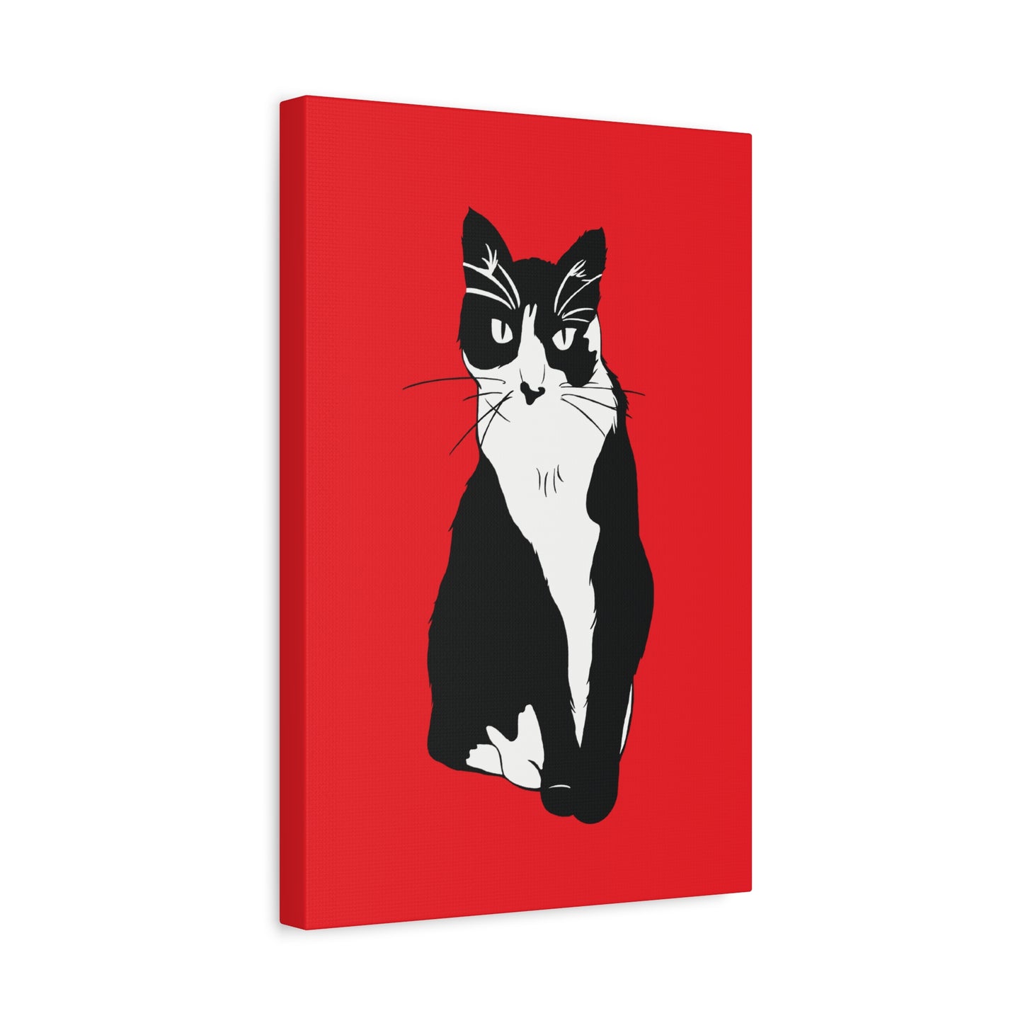 Cat Canvas on Red (B&W Style Cat) - Cat Drawing Art