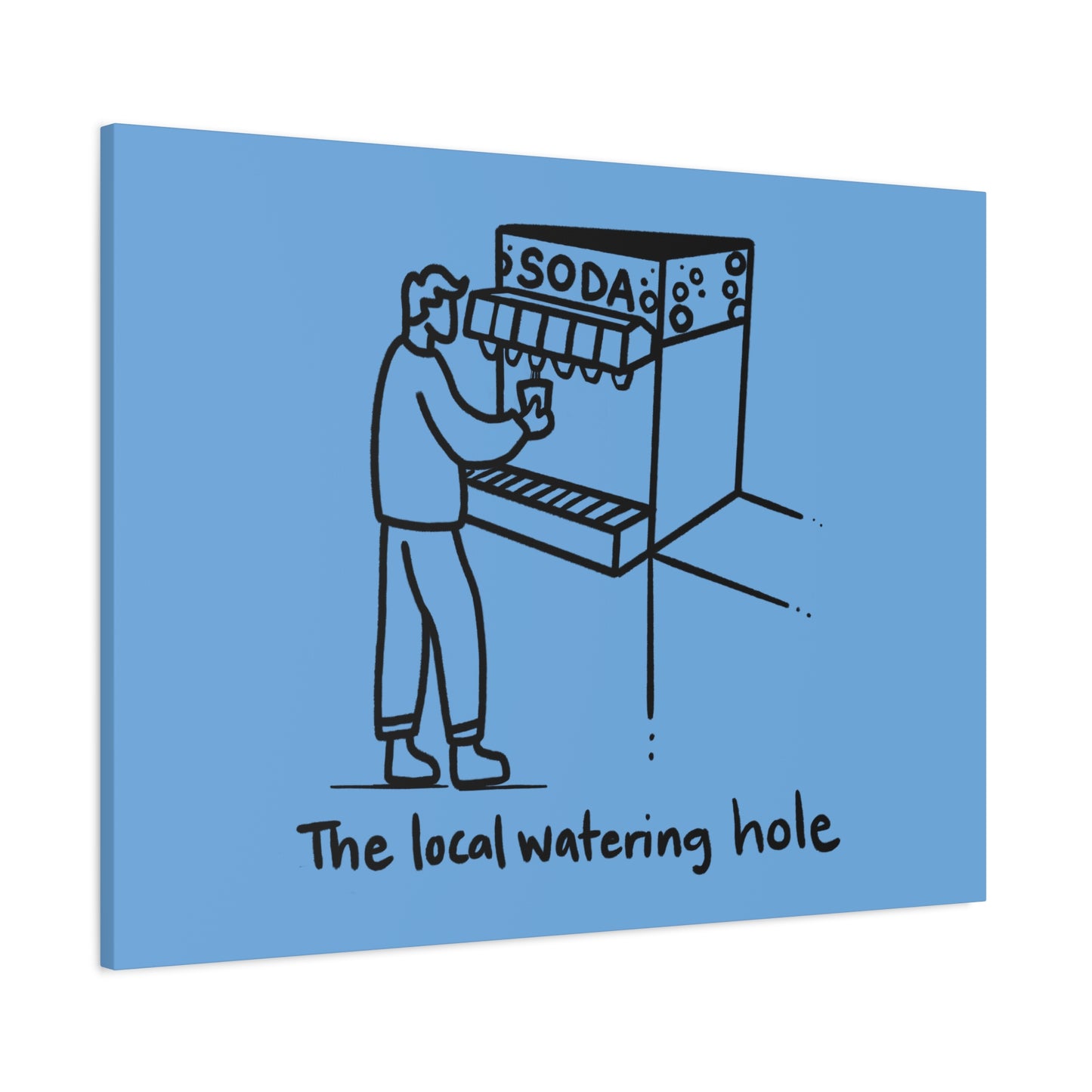 Local Watering Hole Canvas Print - White Ink on Black Background