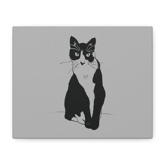 Cat Canvas Print on Grey (Transparent Style Cat) - Cat Drawing Art