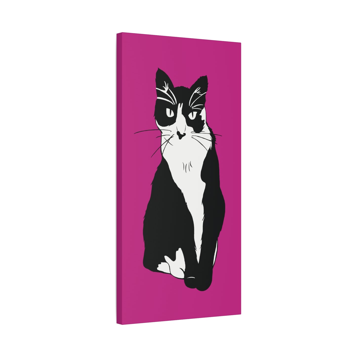 Cat Canvas on Pink (B&W Style Cat) - Cat Drawing Art