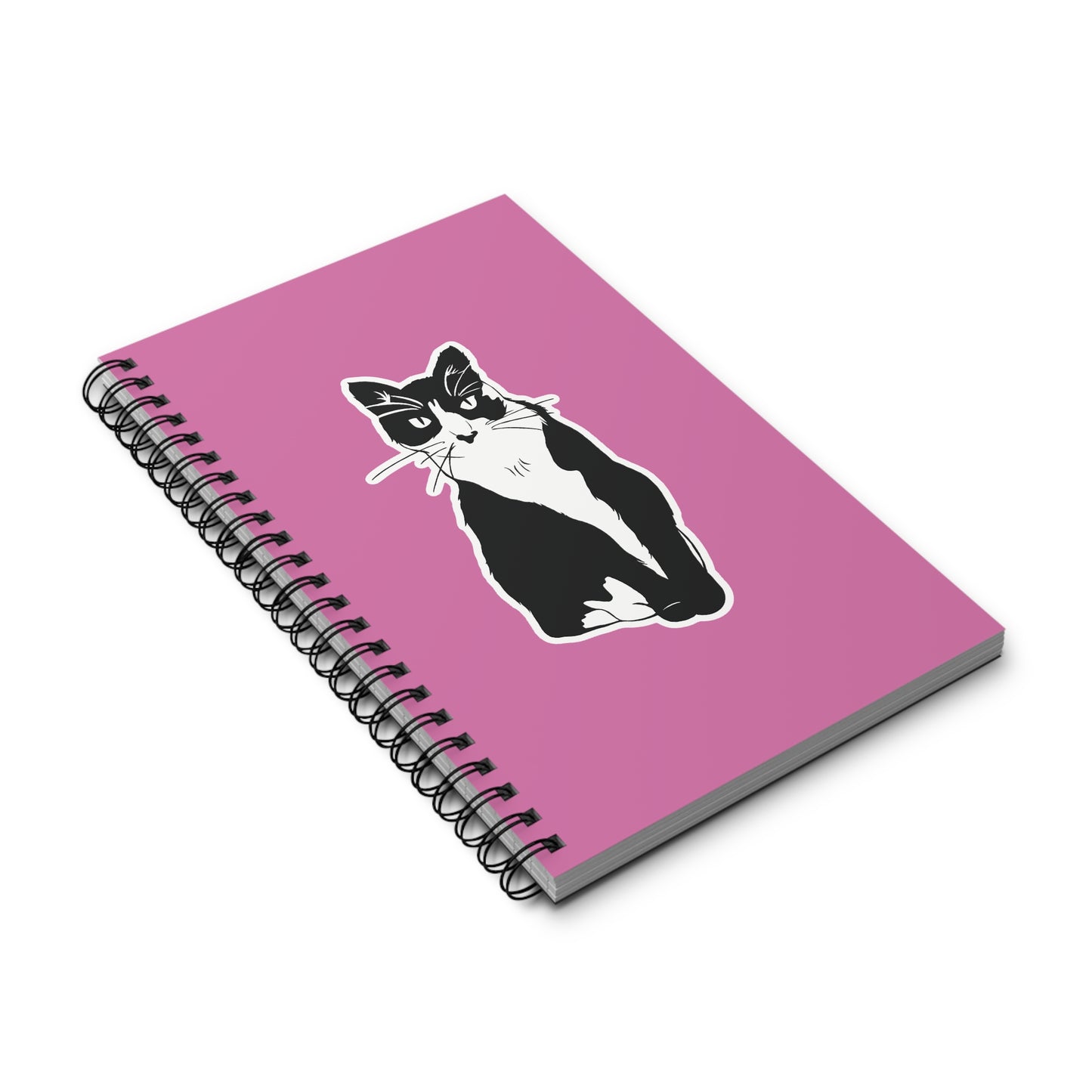 Cat Notebook in Light Pink (Sticker Style Cat) - Cat Spiral Notebook