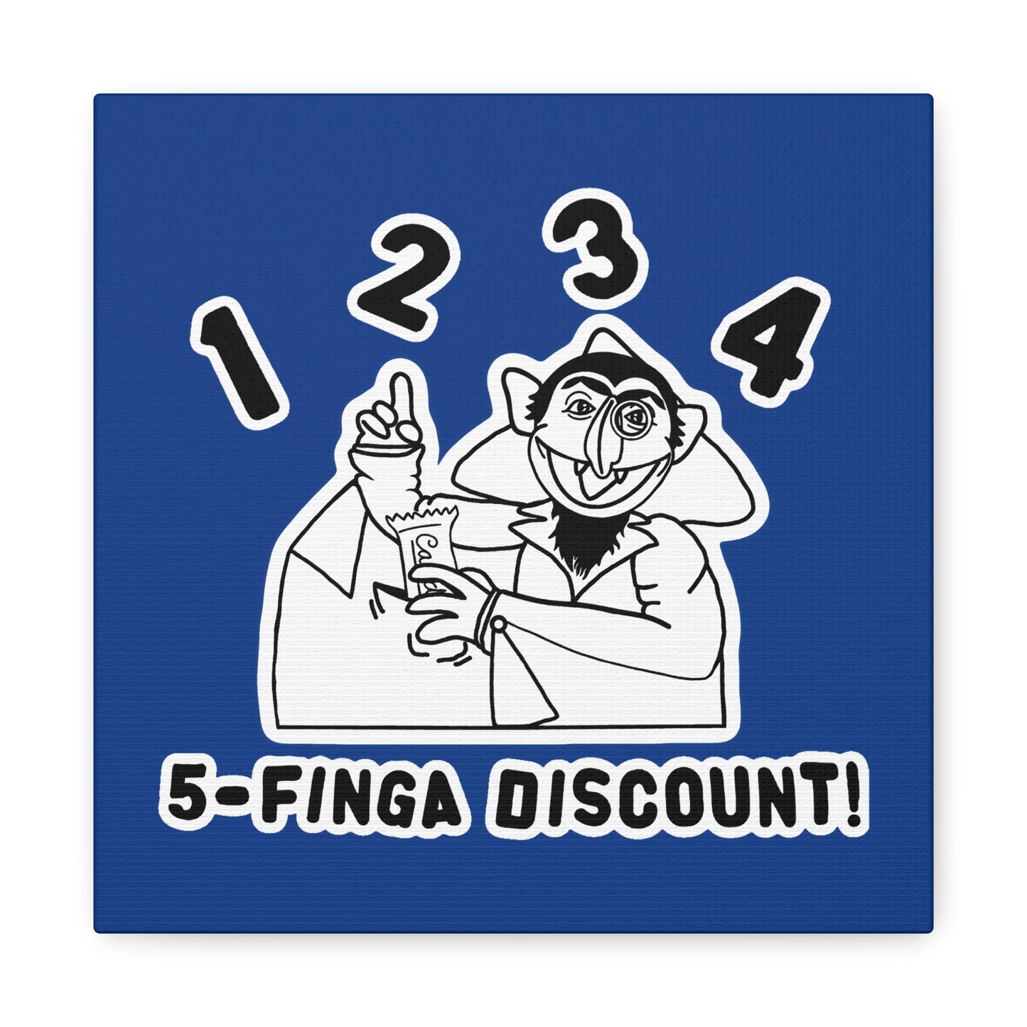 Five Finger Discount Outline Canvas Print Dark Blue - Sesame Street The Count Parody Art Print