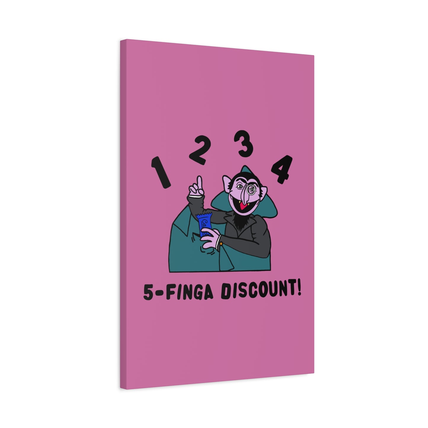 Five Finger Discount Canvas Print Light Pink - Sesame Street The Count Parody Art Print