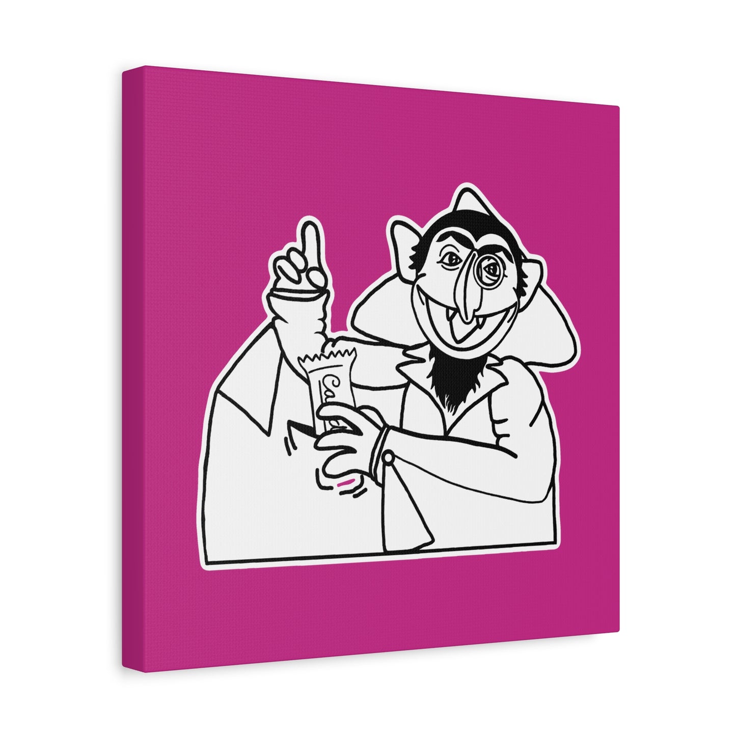 The Count Stealing Candy Outline Canvas Print Pink - Sesame Street The Count Parody Art