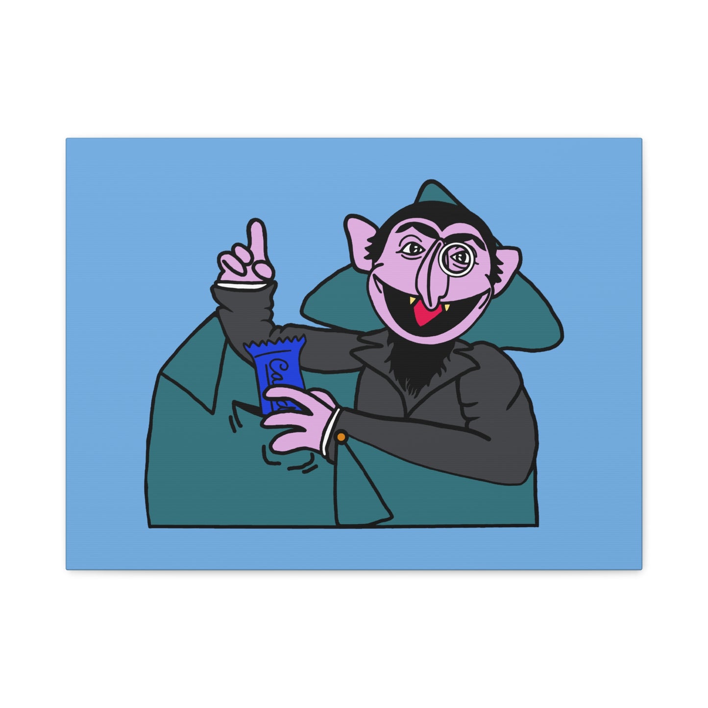 The Count Stealing Candy Canvas Print Light Blue - Sesame Street The Count Parody Art