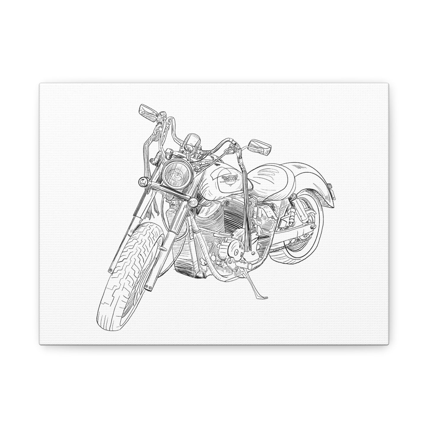 Ride Me Harley Motorcycle Sketch Canvas Print - Black Ink on White Background