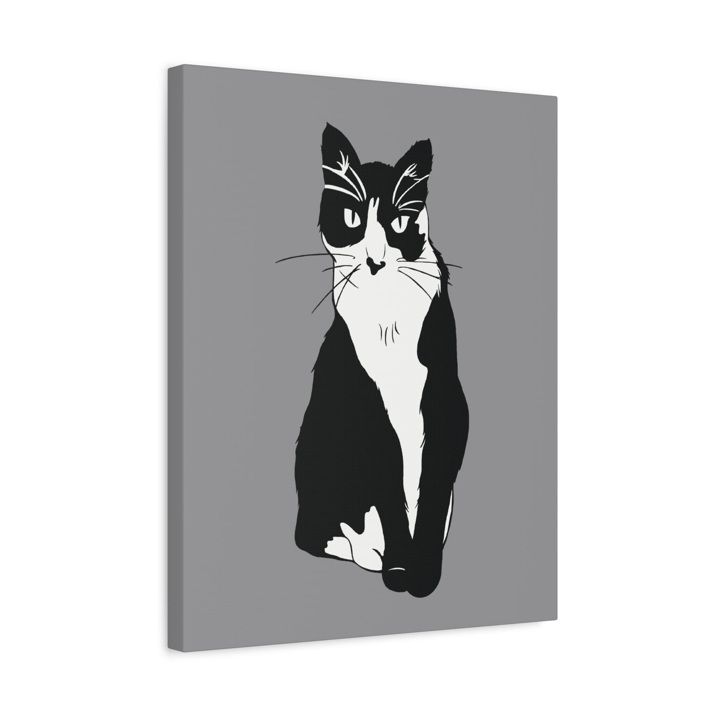 Cat Canvas on Grey (B&W Style Cat) - Cat Drawing Art