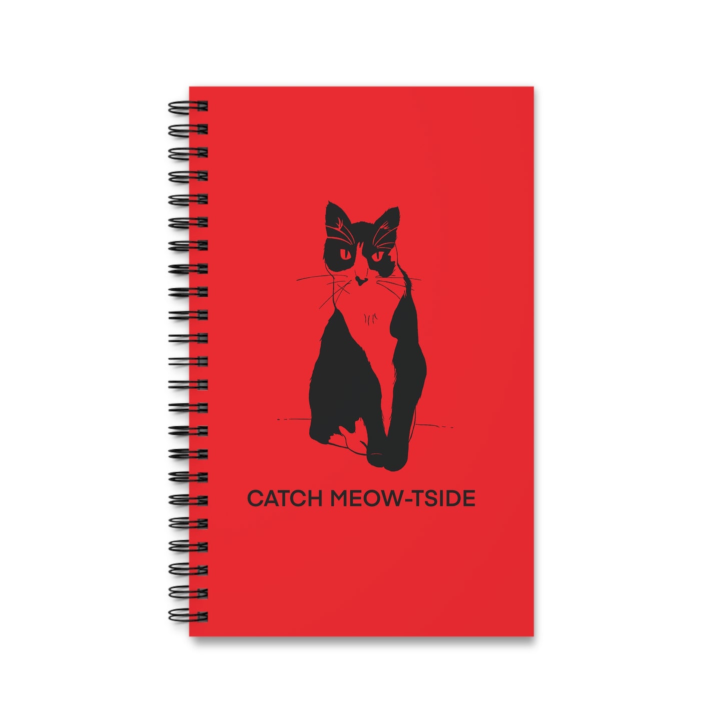 Catch Meow-tside Notebook in Red (Transparent Style Cat) - Cat Spiral Notebook
