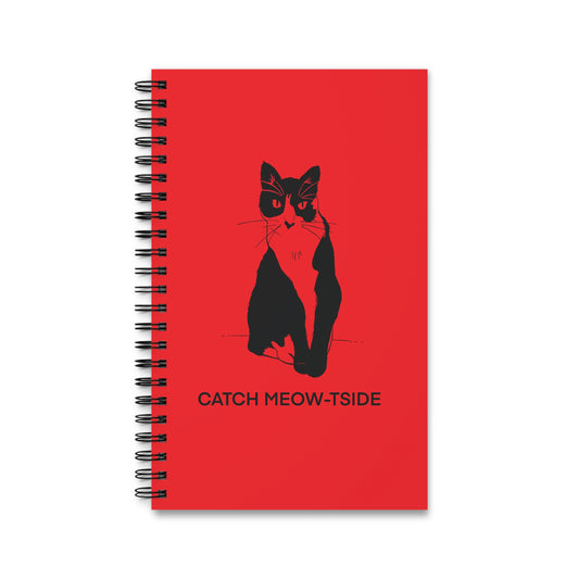 Catch Meow-tside Notebook in Red (Transparent Style Cat) - Cat Spiral Notebook